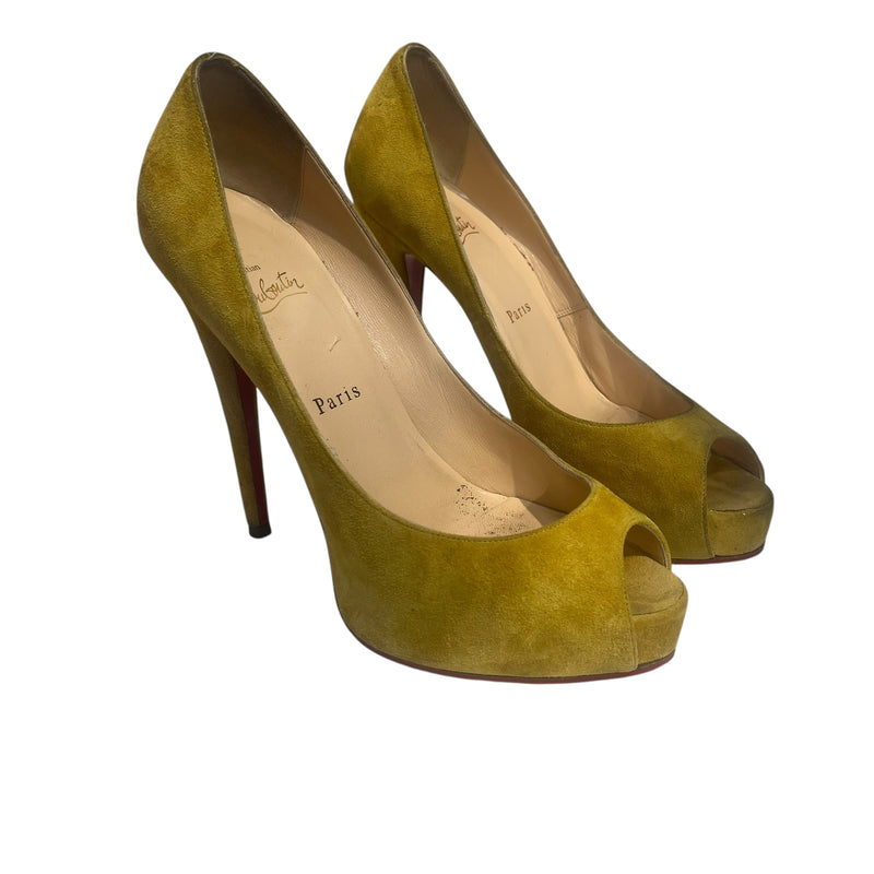 Christian Louboutin/Heels/EU 39.5/Suede/YEL/RED BOTTOMS PUMPS