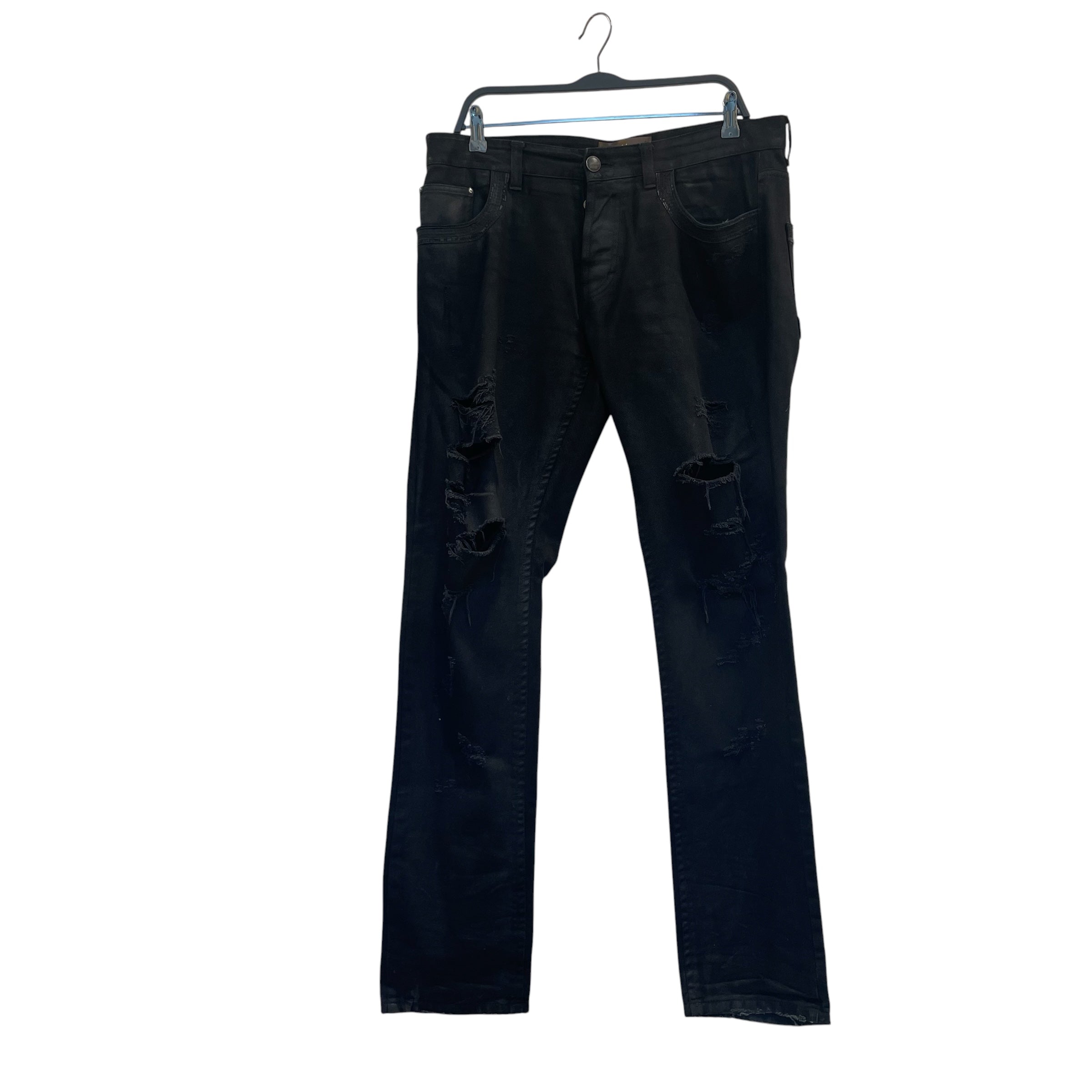 galliano/Skinny Pants/36/Cotton/BLK/Distressed/waxed/embrodered pockets view 1