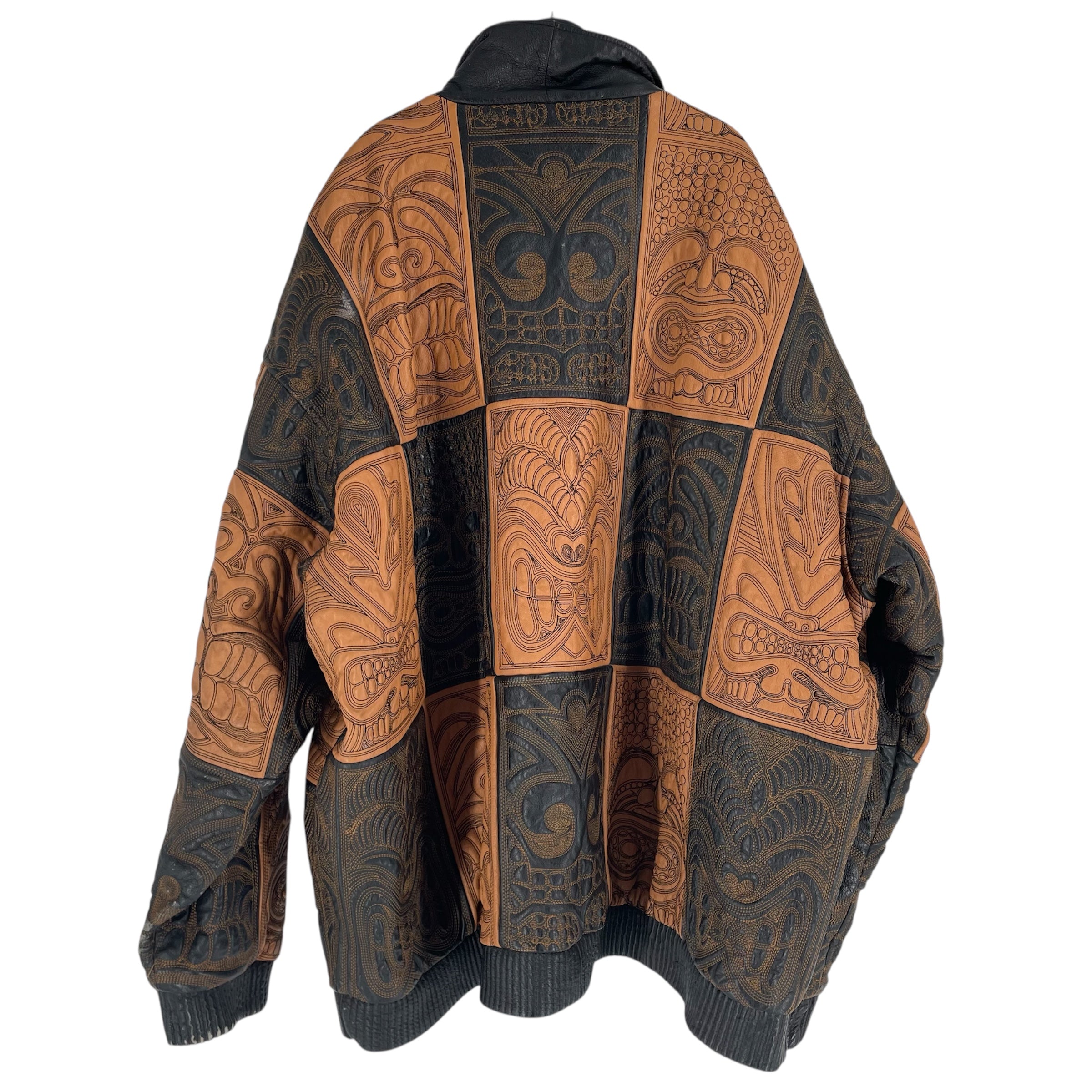 signture /Leather Jkt/Leather/BRW/All Over Print/tiki faces all over pelle styl view 2