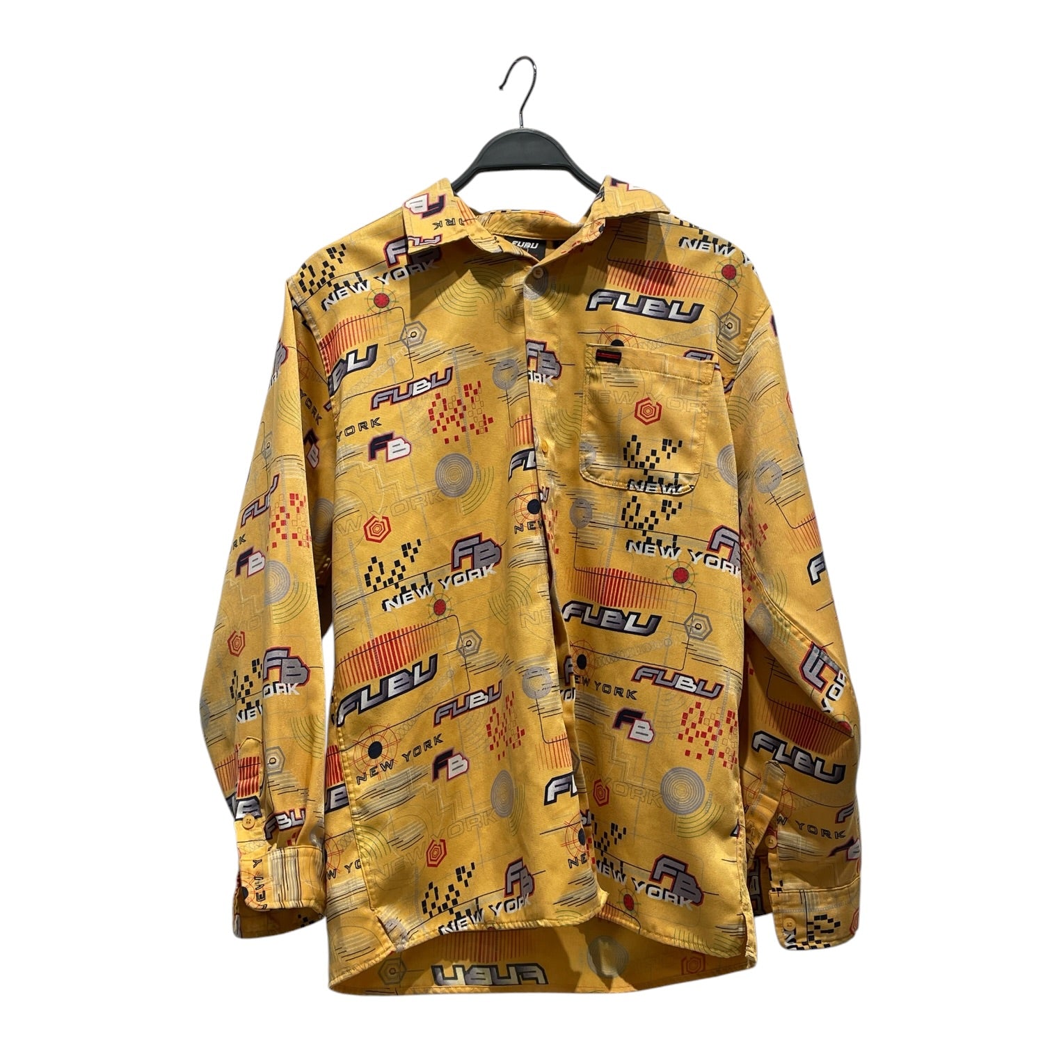 FUBU/LS Shirt/L/Cotton/YEL/All Over Print/all over logos view 1
