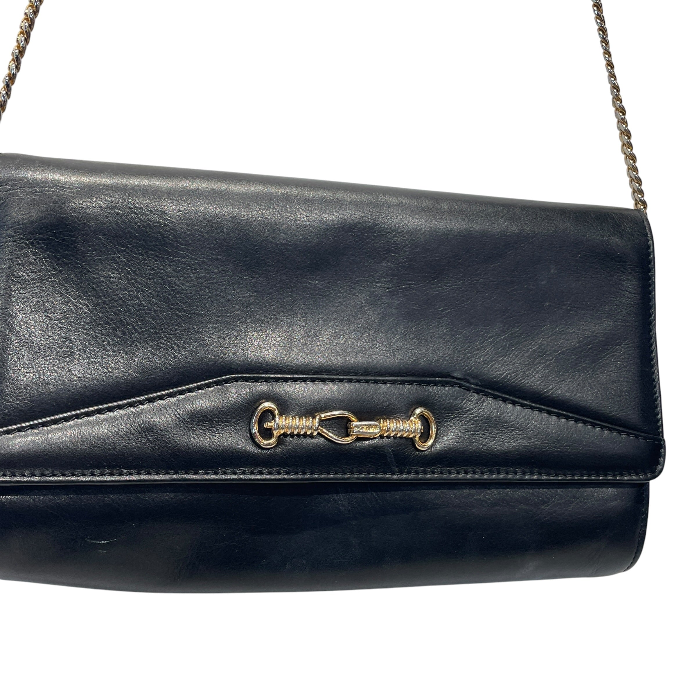 CELINE/Cross Body Bag/Leather/BLK/gold horsebit/detachable chain view 3