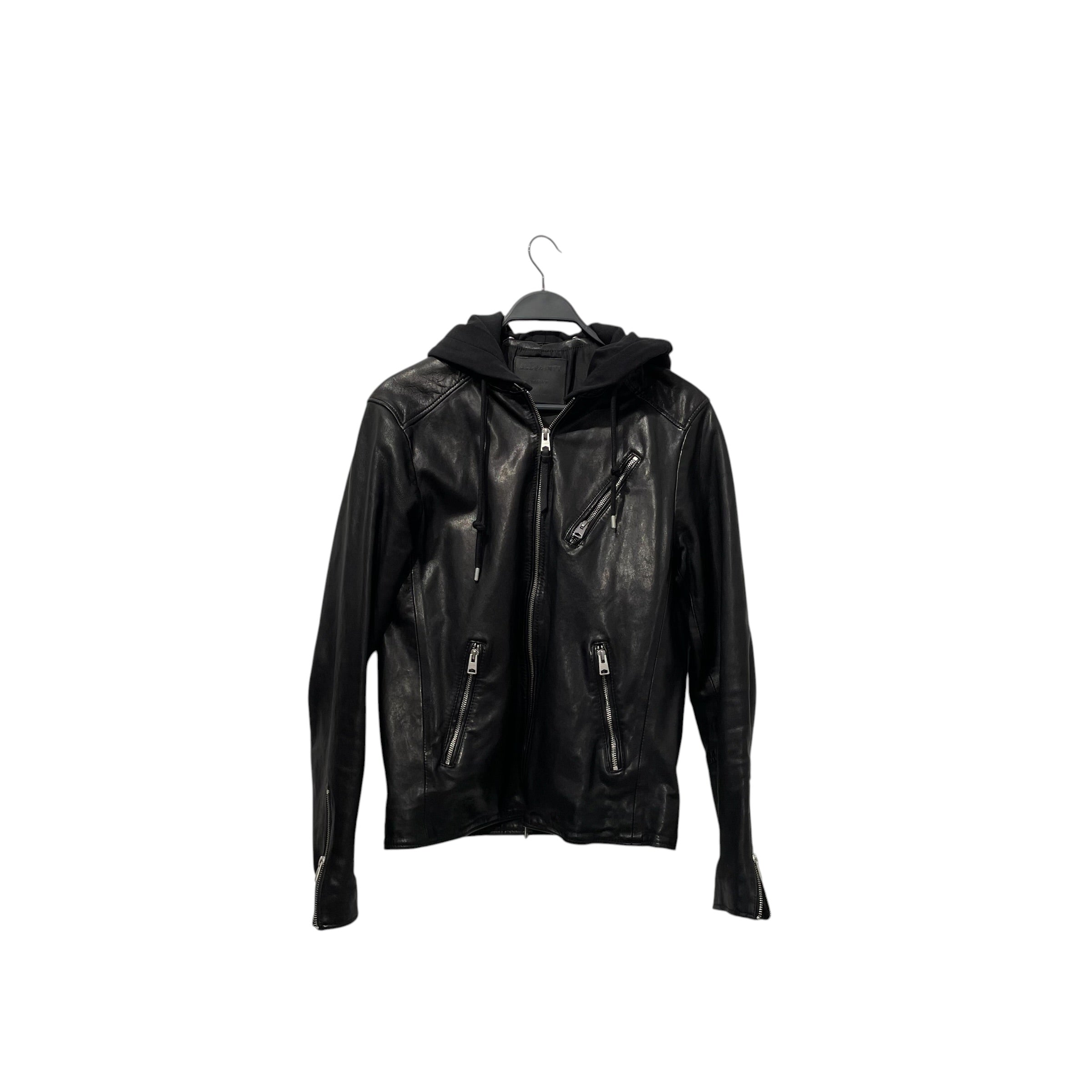 ALLSAINTS/Leather Jkt/M/Leather/BLK/hardwood hooded view 1