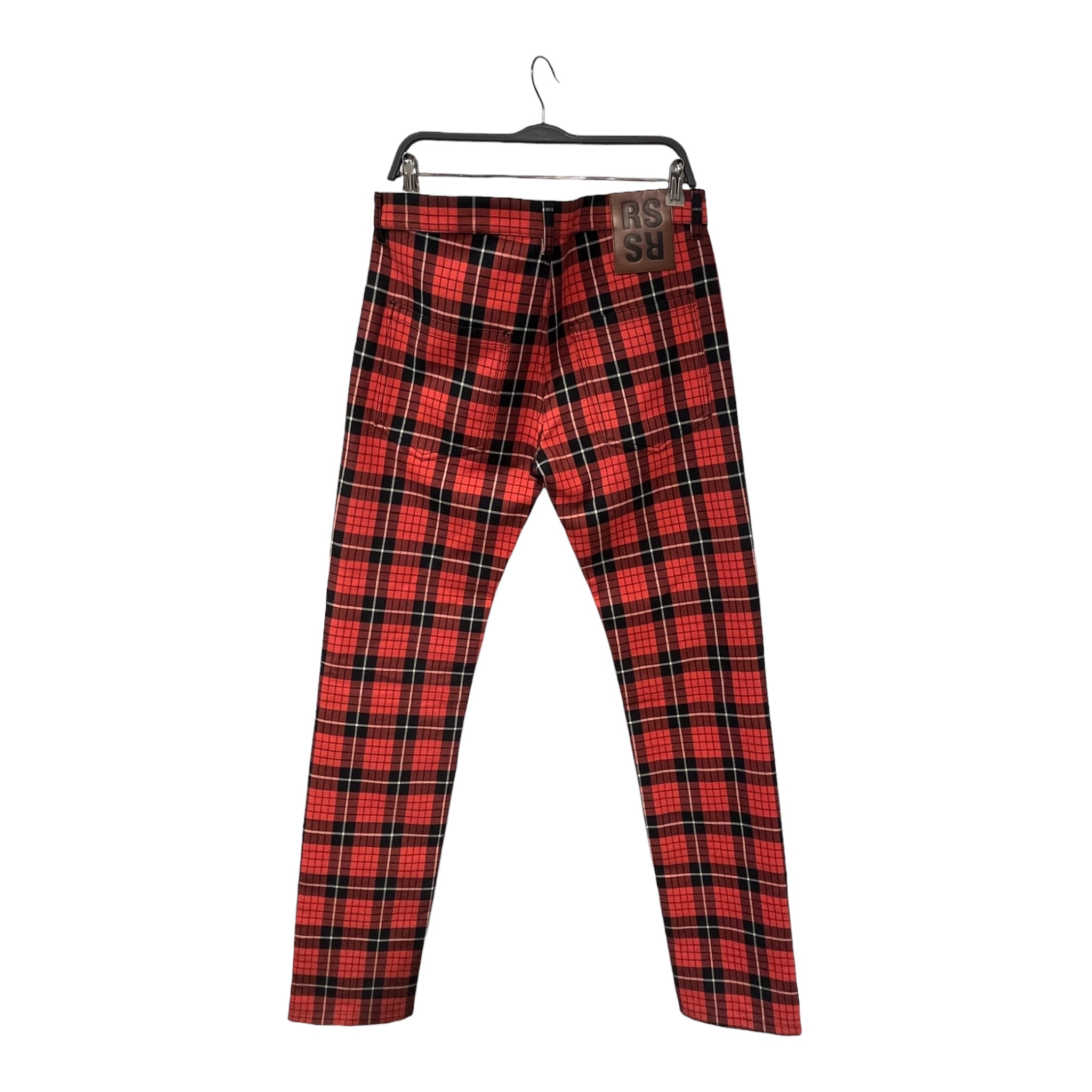 RAF SIMONS/Straight Pants/32/Cotton/RED/Button Fly/Plaid/181309 ss18 modello trousers view 2