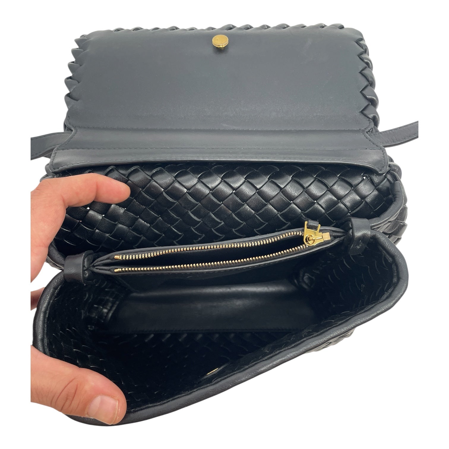 BOTTEGA VENETA/Cross Body Bag/Leather/BLK/PATTI TOP HANDLE\WOVEN view 5