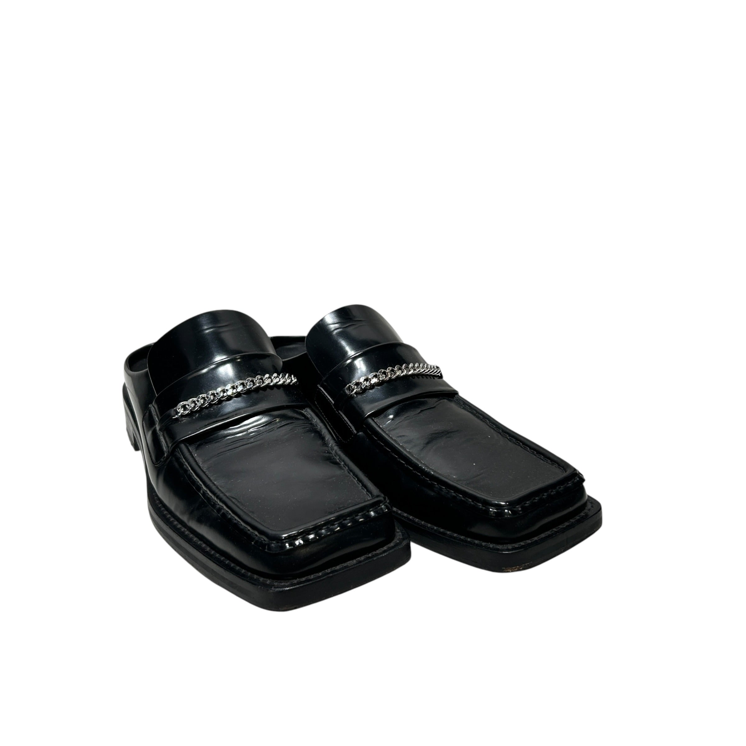 MARTINE ROSE/Loafers/EU 45/Leather/BLK/SQUARE TOE CHAIN DETAIL view 1