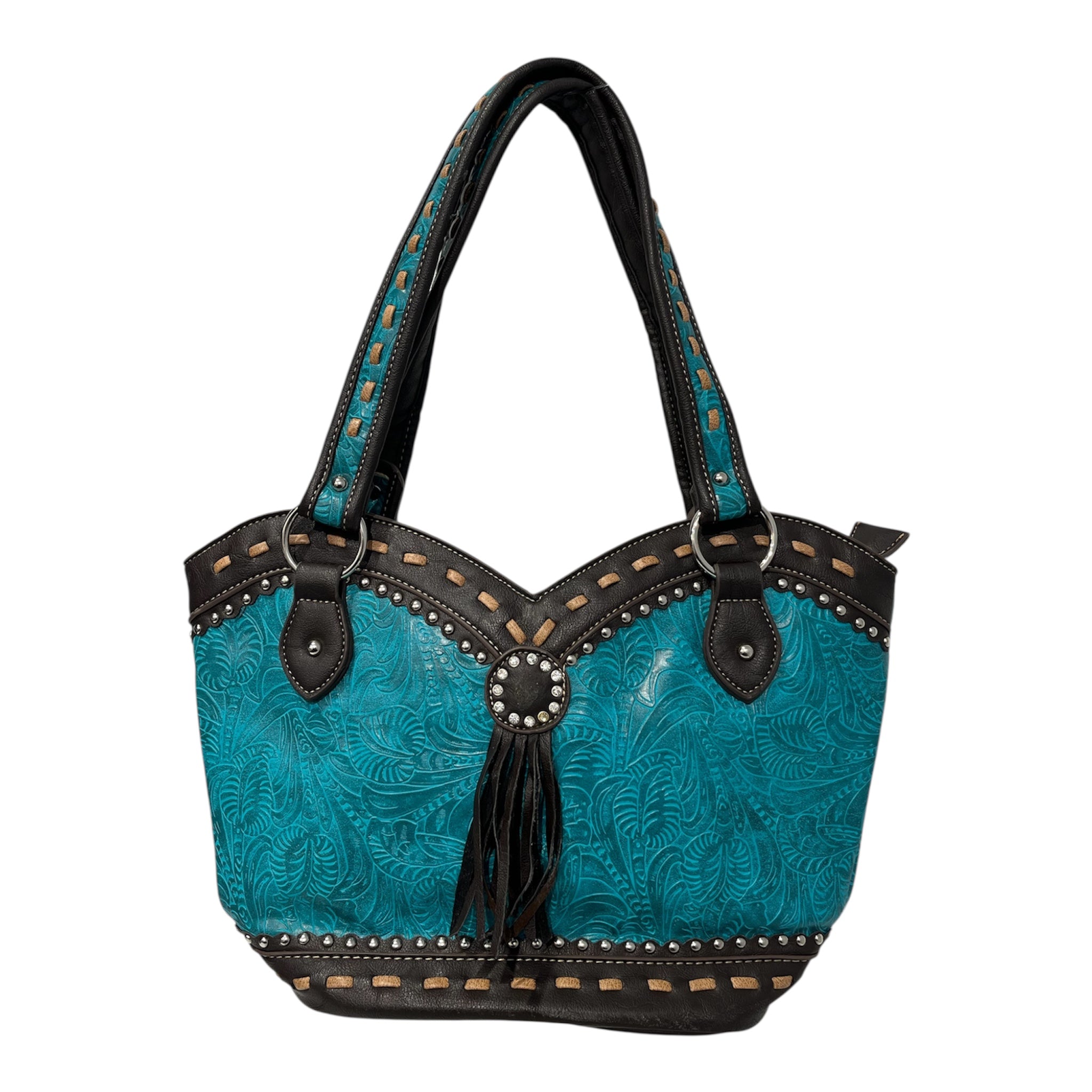 Vintage/Hand Bag/All Over Print/Leather/MLT/Turq Cowboy Western Brwn view 1