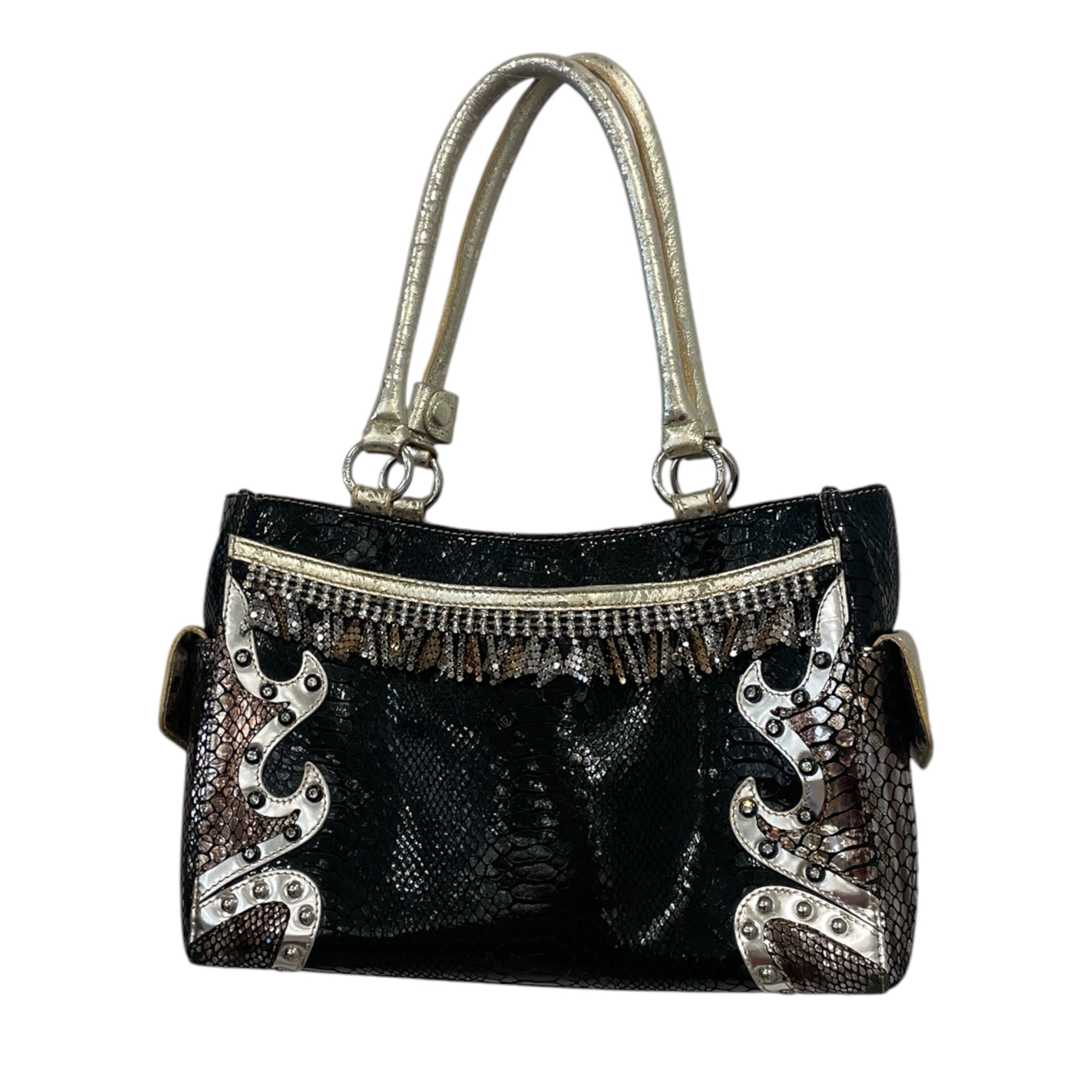 MICHELANGELO/Hand Bag/Animal Pattern/Leather/BLK/GOLD STRAP view 1
