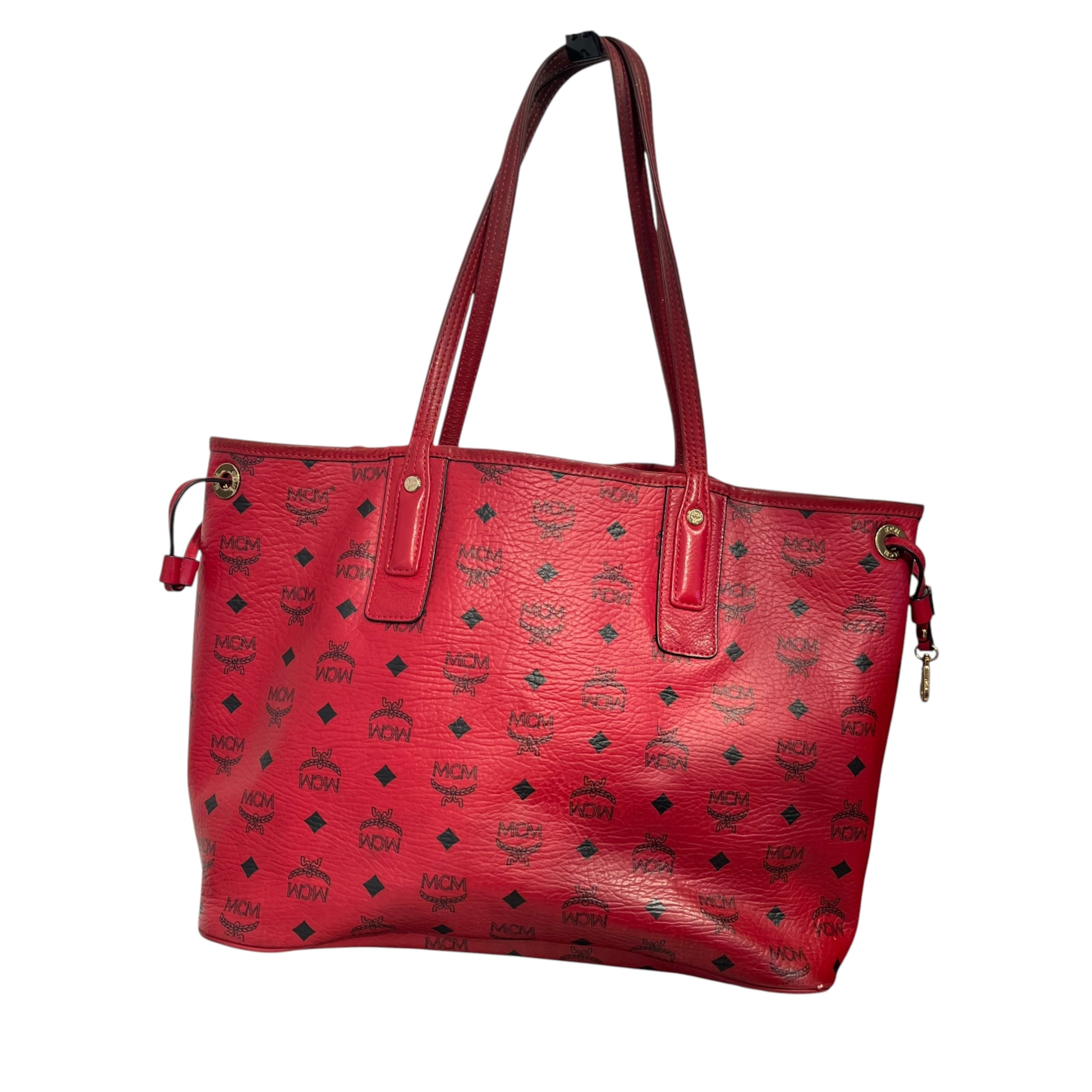 MCM/Tote Bag/Monogram/Leather/RED/Reversible with plaid view 2