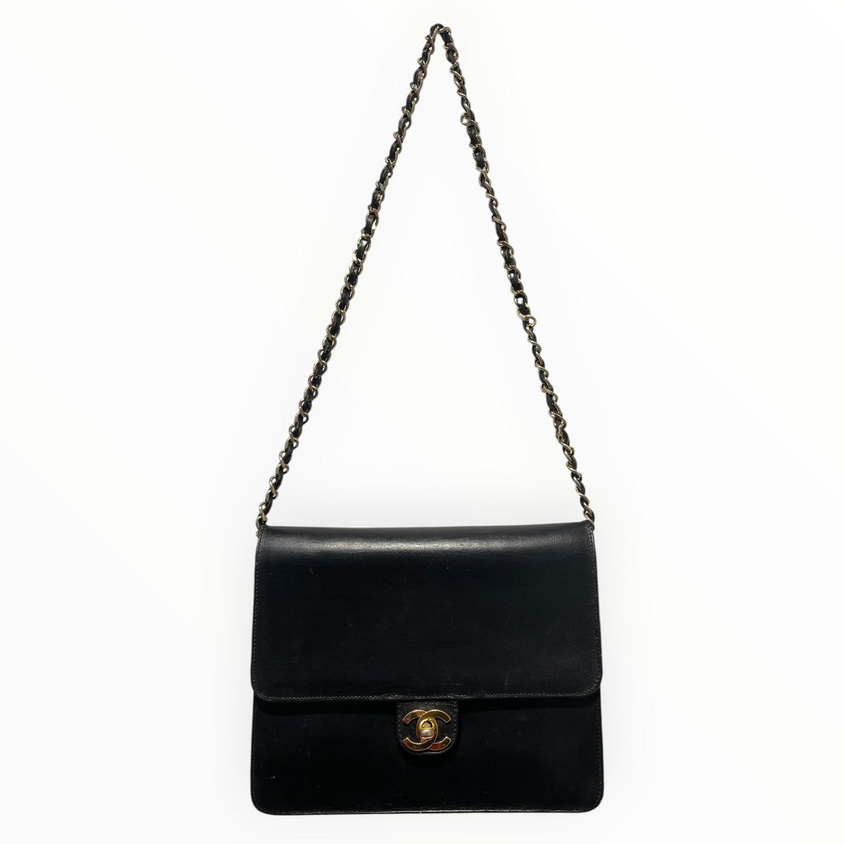 CHANEL/Vintage/Hand Bag/Leather/BLK/Single Flap Gold Hardware view 1