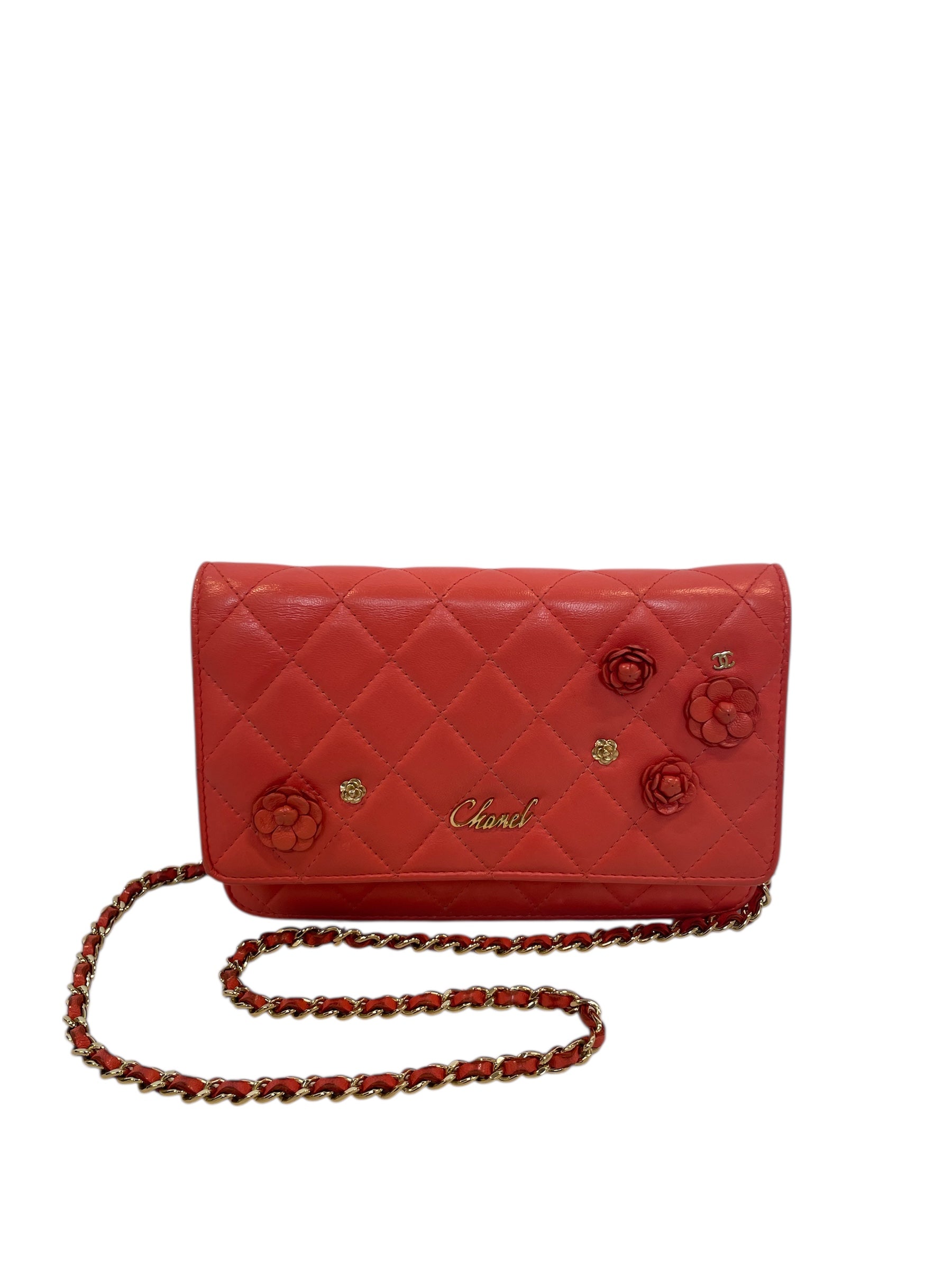 CHANEL/Cross Body Bag/Leather/PNK/camellia cc charm clutch view 1