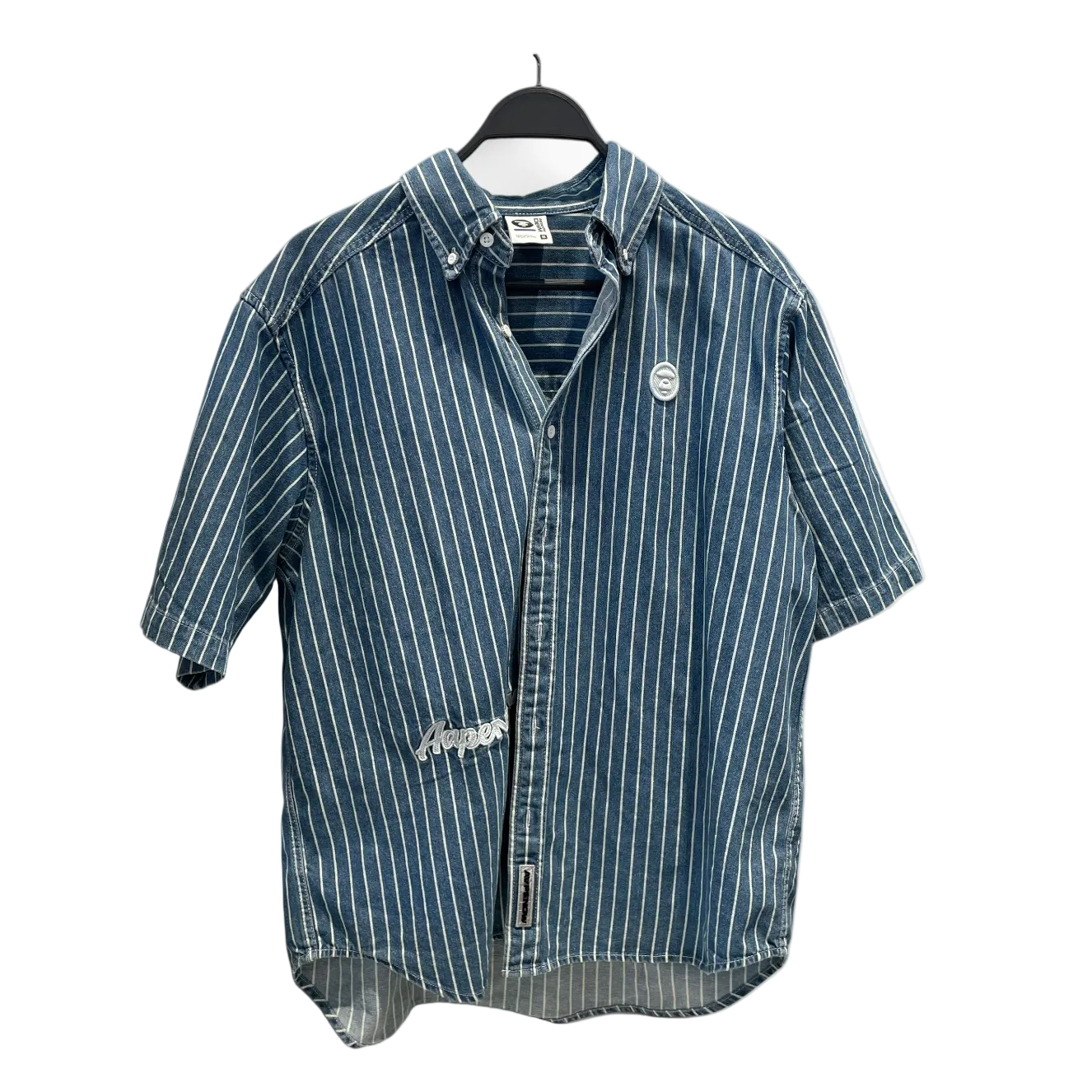 AAPE BY A BATHING APE/LS Shirt/S/Denim/IDG/Stripe/ view 1