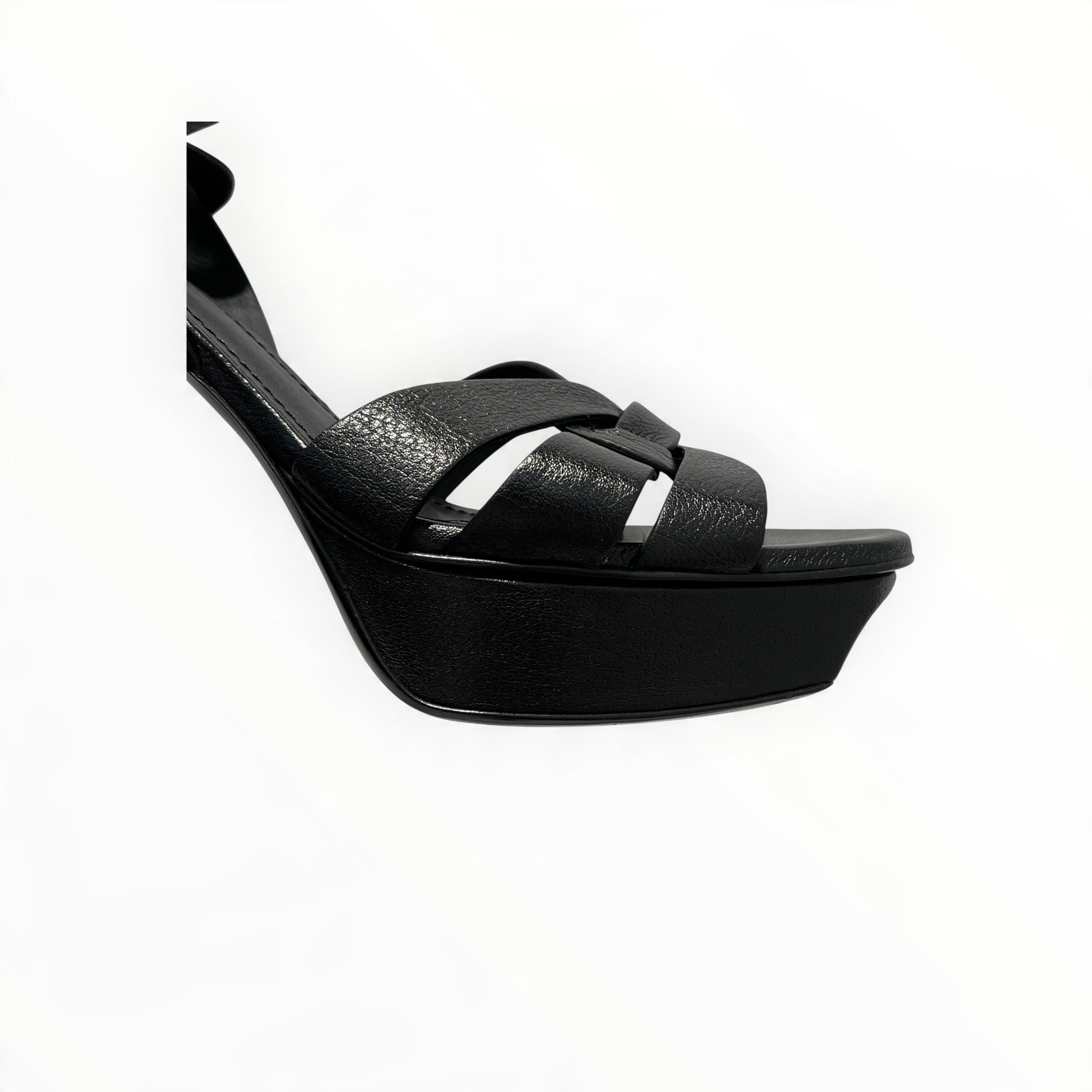 YVES SAINT LAURENT/Heels/EU 37.5/Leather/BLK/Open-Toe/Tribute Platform Sandal Gold view 4