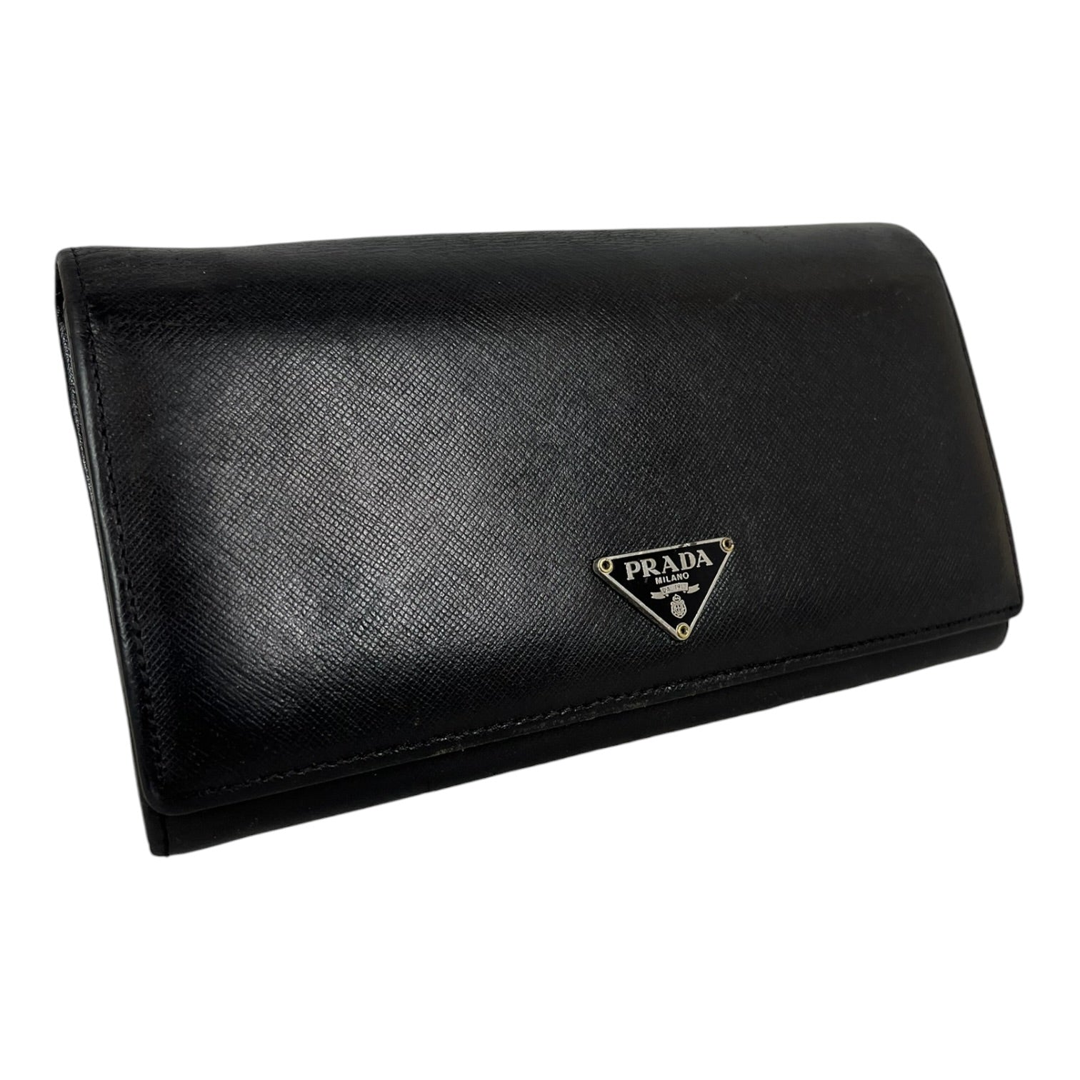 PRADA/Long Wallet/Leather/BLK/Logo w/ Double Snap Closure view 1