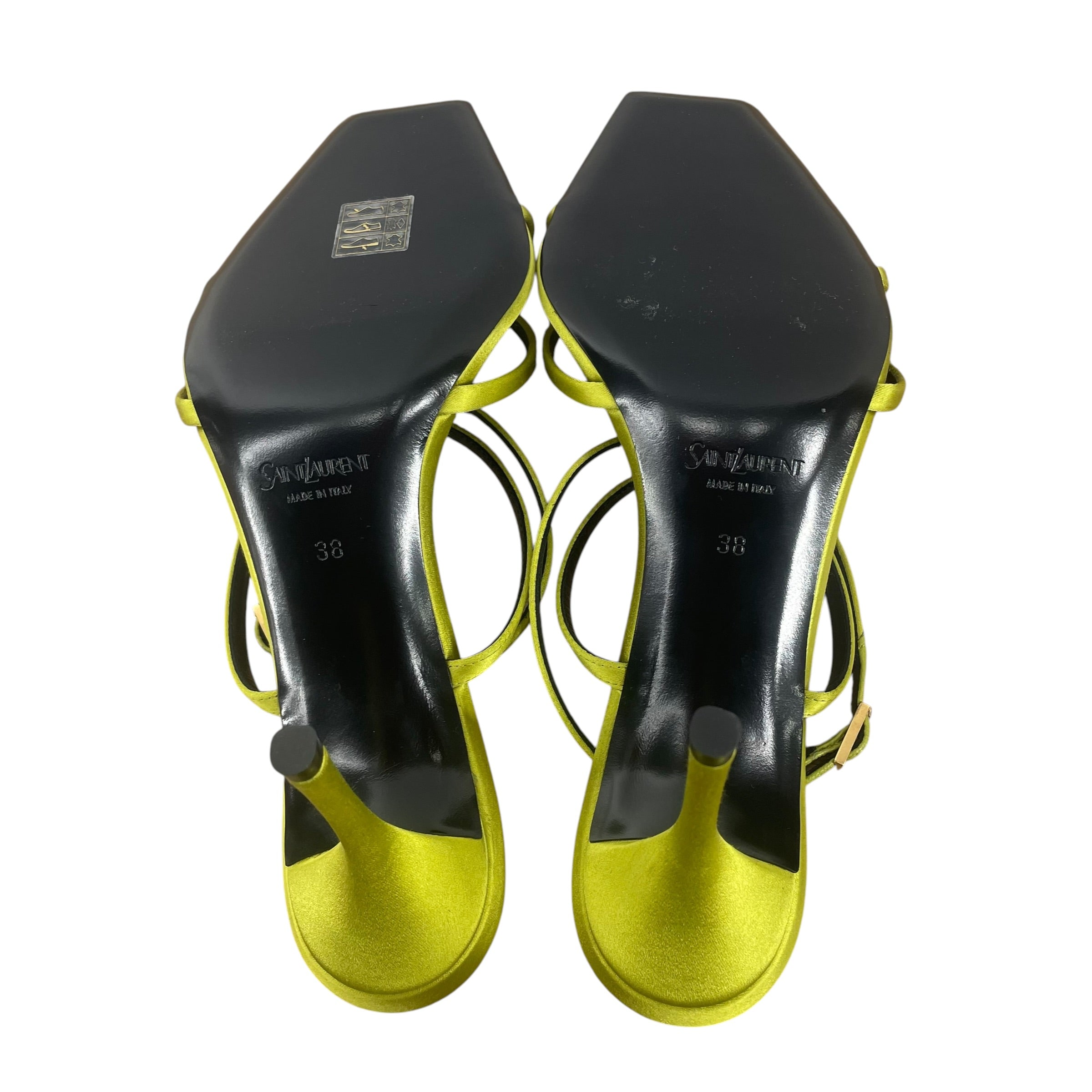 SAINT LAURENT/Heels/EU 38/Silk/GRN/Open-Toe/OPEN TOE WRAP HEEL view 8