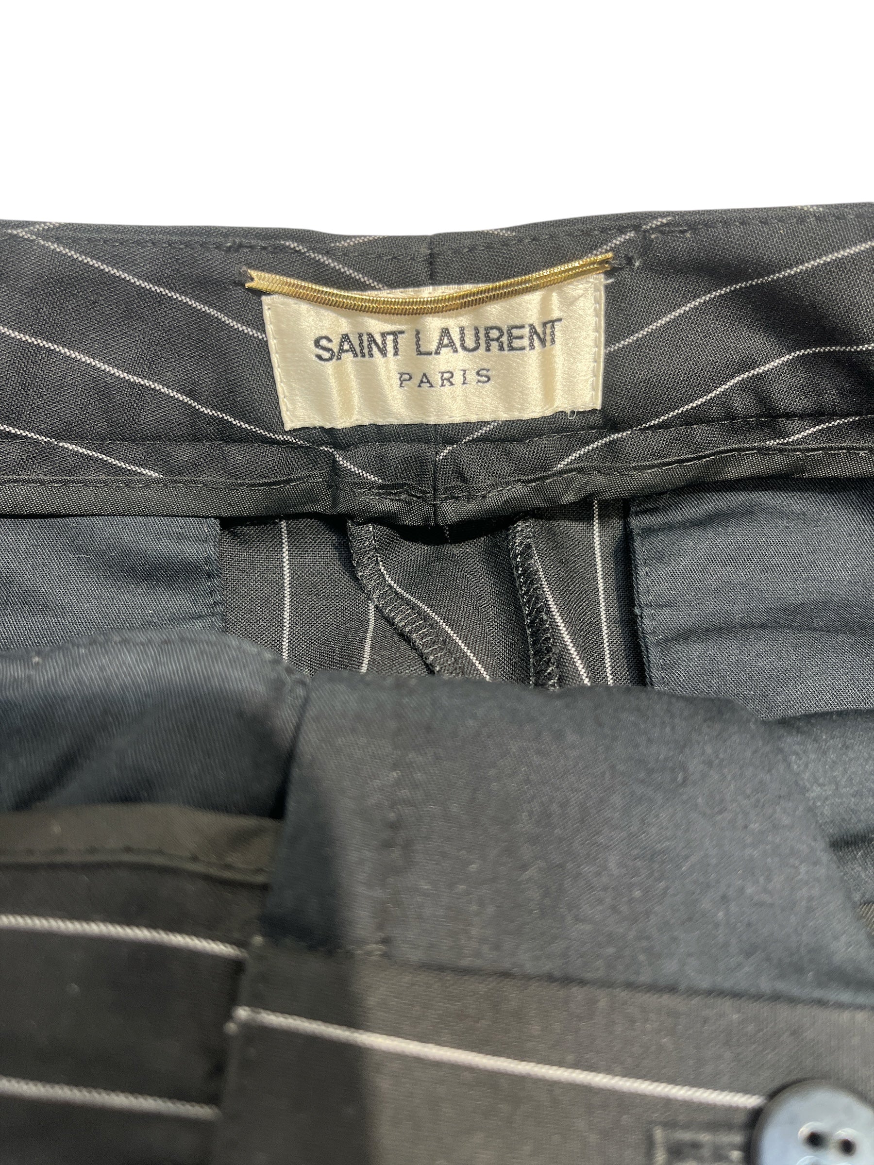 SAINT LAURENT/Bottoms/36/Stripe/Cotton/BLK/PINSTRIPE SLIM TROUSER view 3