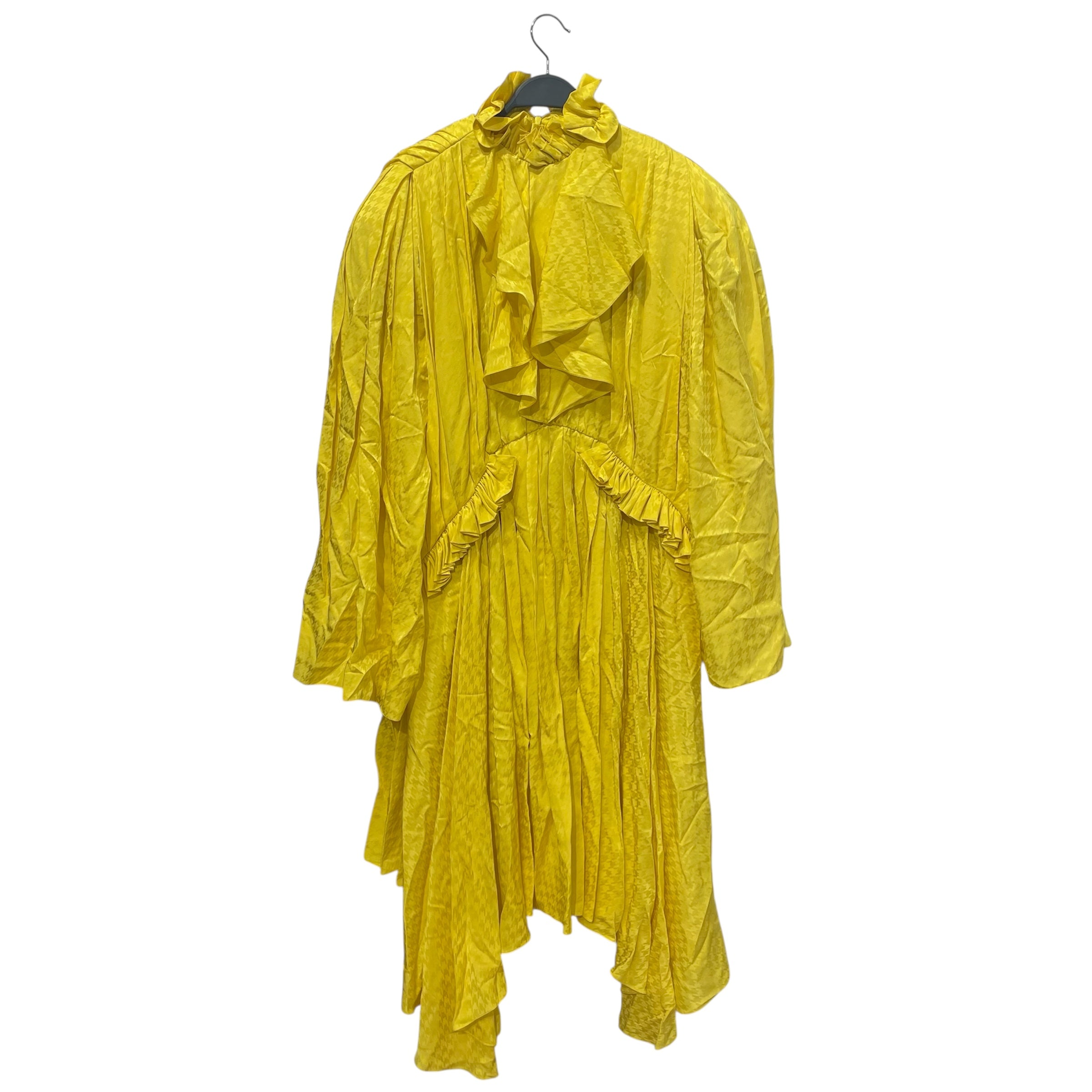 BALENCIAGA/LS Dress/2/Houndstooth Check/Acrylic/YEL/2021 RUFFLE DRESS view 1