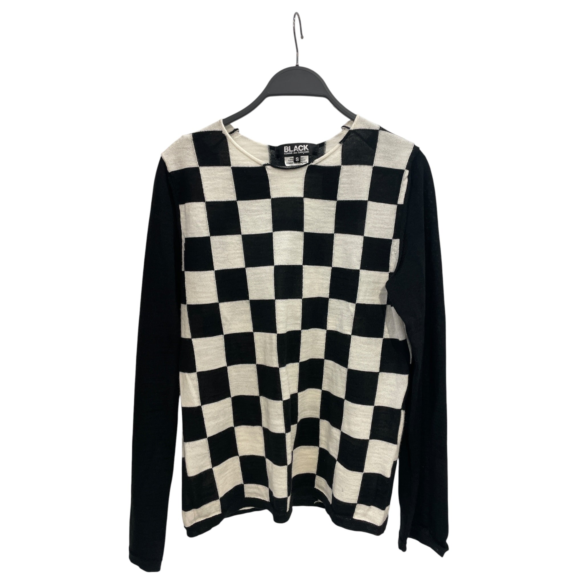 BLACK COMME des GARCONS/LS Blouse/S/All Over Print/Wool/BLK/CHECKERS view 1