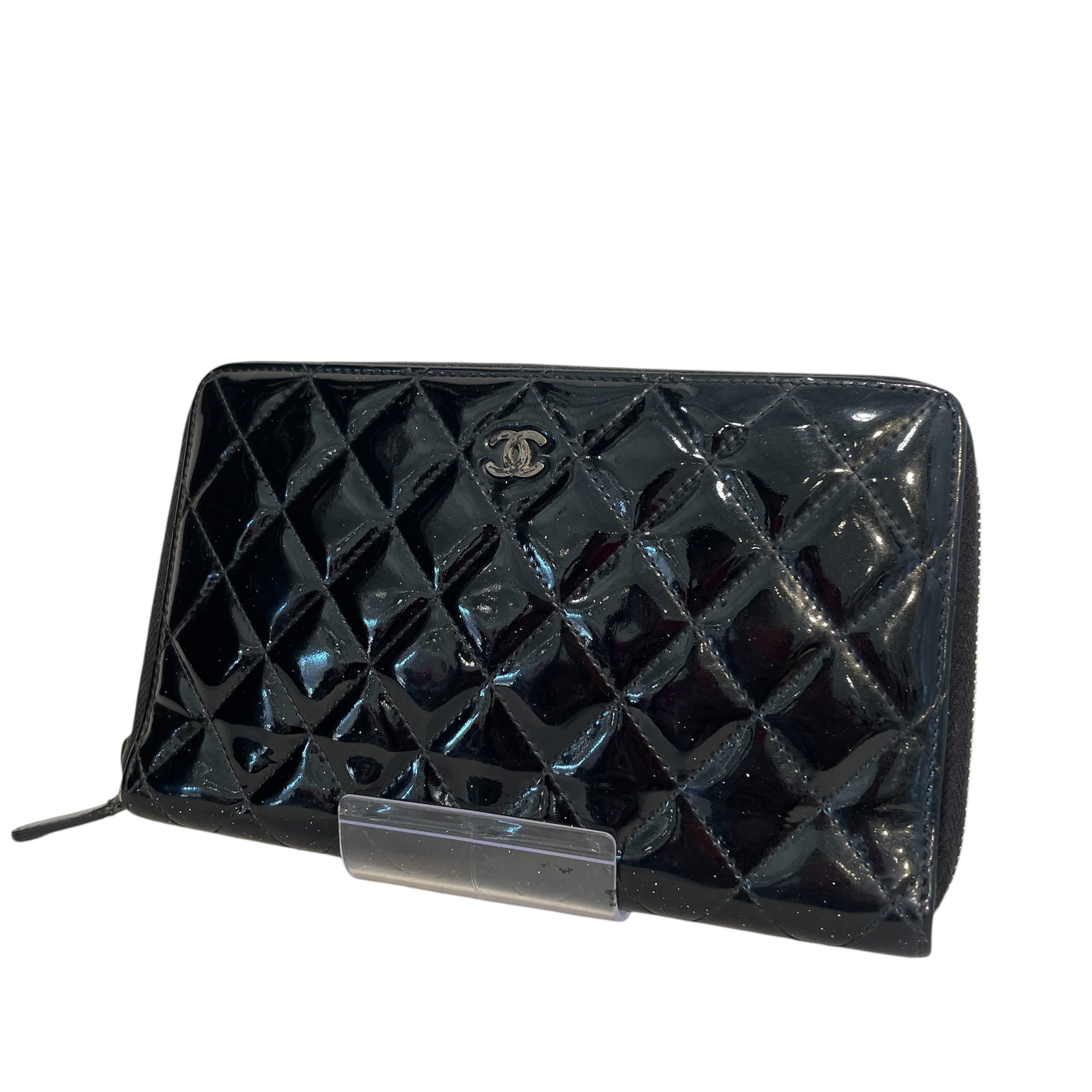 CHANEL/Long Wallet/Leather/BLK/Patent Leather Zip view 1