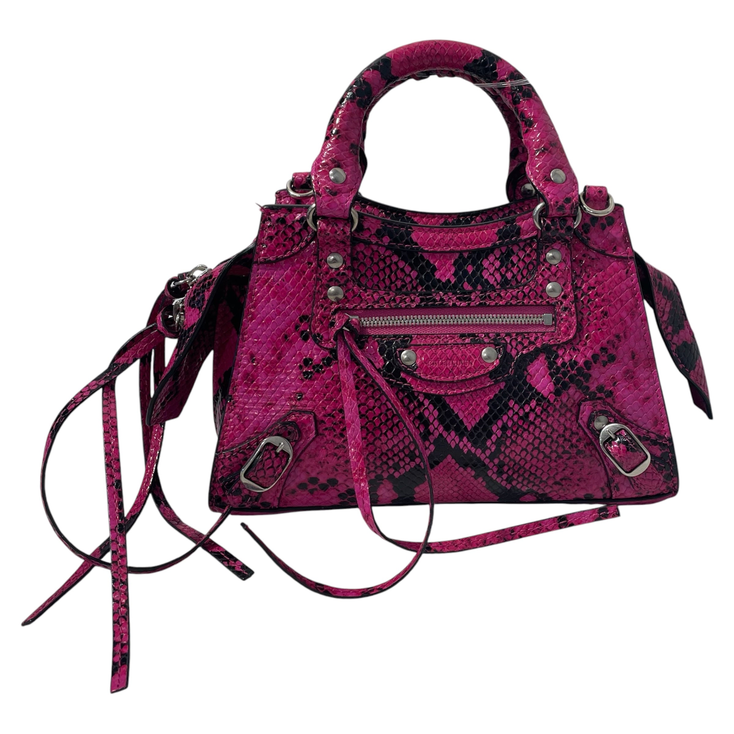 BALENCIAGA/Cross Body Bag/Animal Pattern/Leather/PNK/Black+Pink Snakeskin view 1