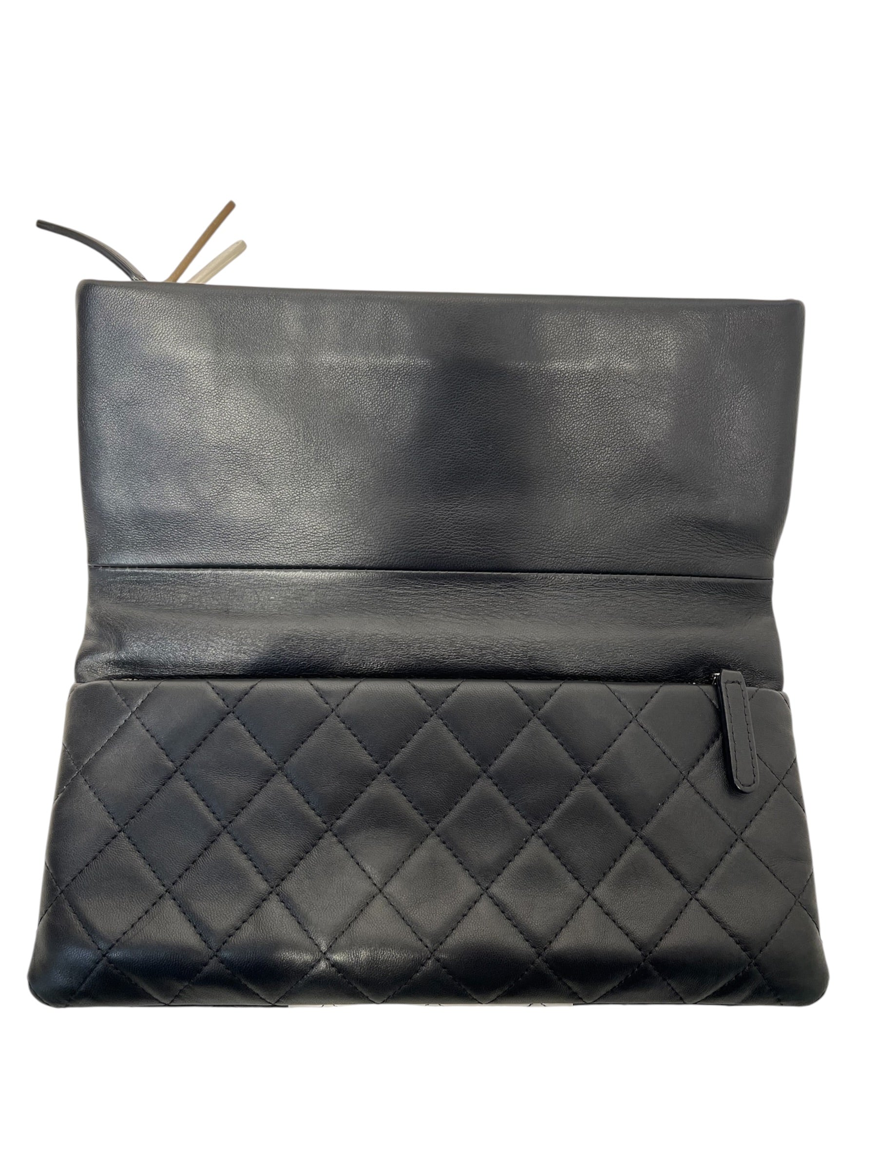 CHANEL/Clutch Bag/All Over Print/Leather/BLK/TWO TONE QUILTED FOLD OVER view 5