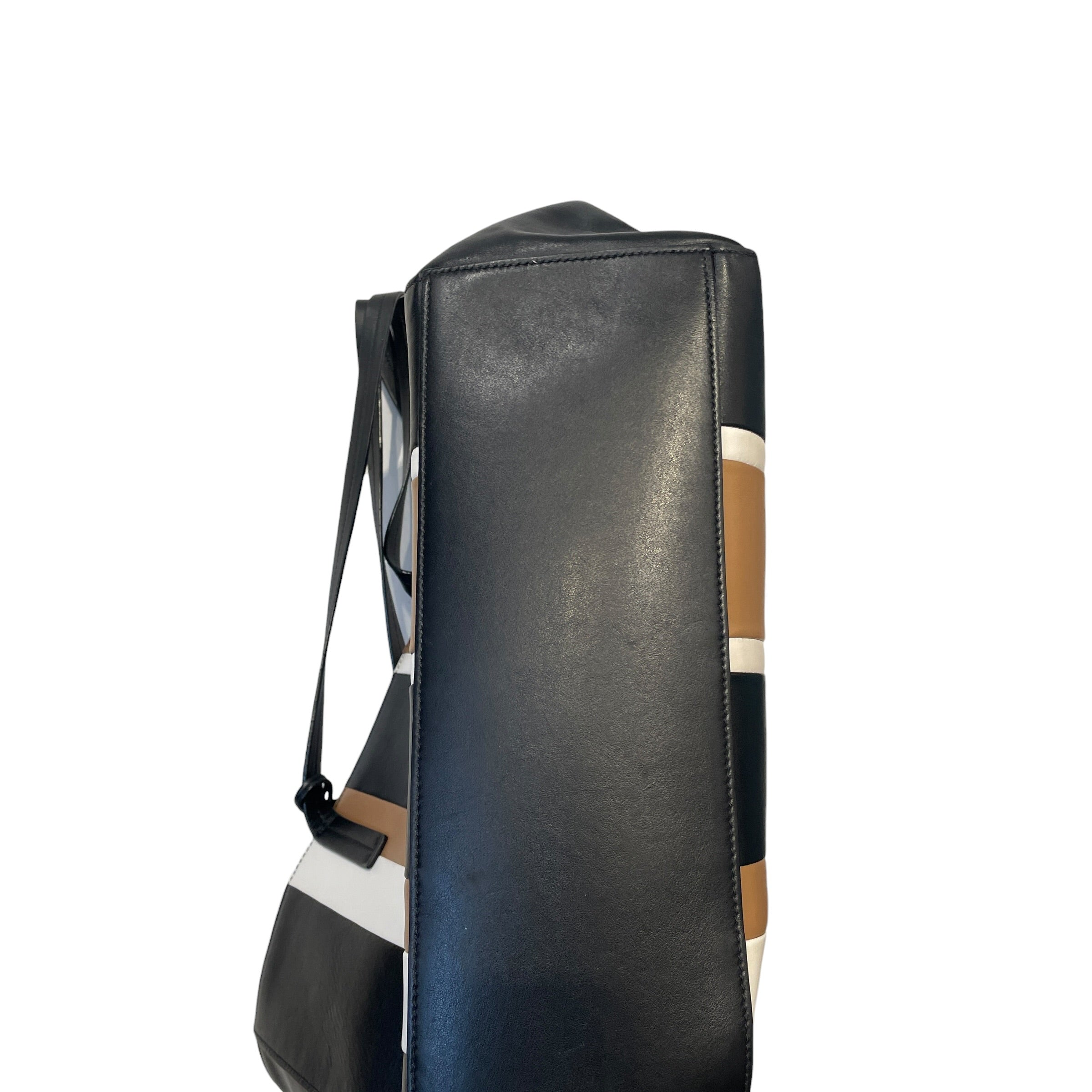 PRADA/Tote Bag/Stripe/Leather/BLK/WHITE/BROWN/TRI-COLOR view 4