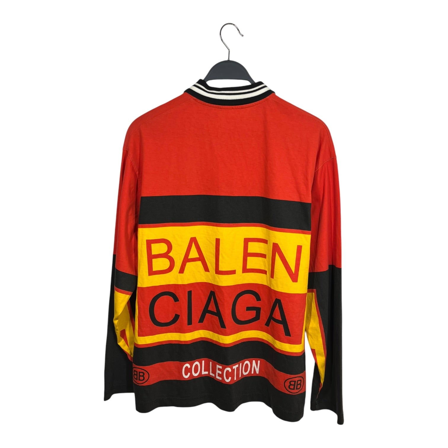 BALENCIAGA/Polo Shirt/XS/Cotton/RED/All Over Print/2017 Colorblock Long Sleeve view 2