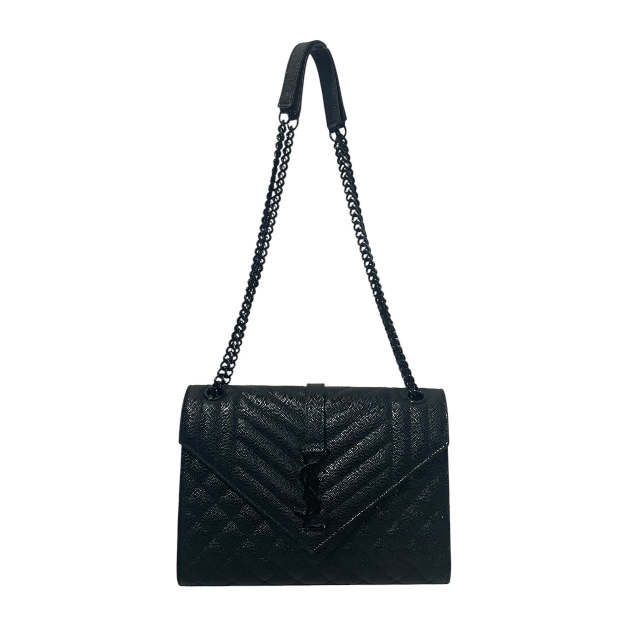 YVES SAINT LAURENT/Cross Body Bag/Leather/BLK/MEDIUM ENVELOPE CHAIN BAG view 1