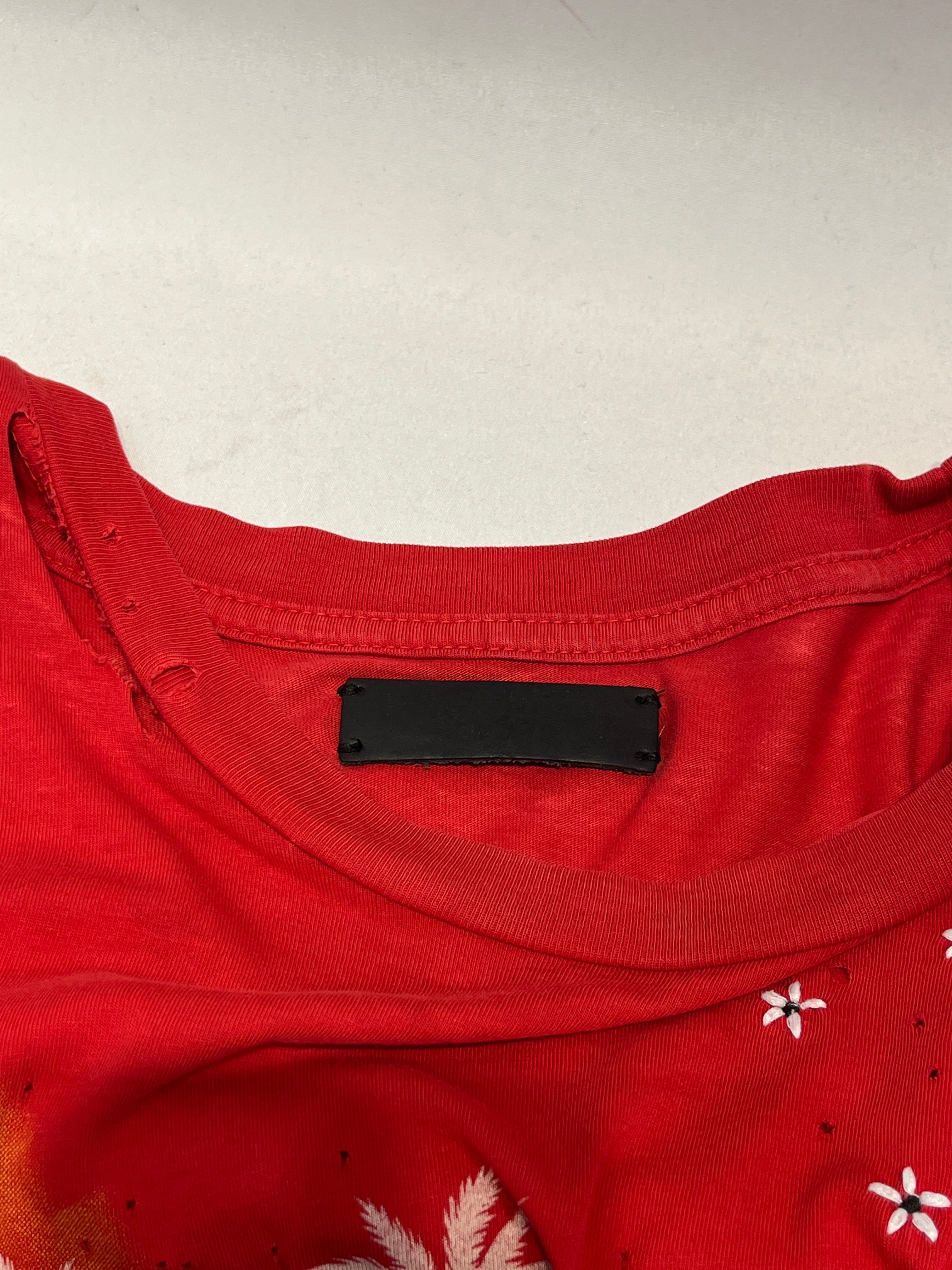 AMIRI/T-Shirt/XS/Cotton/RED/All Over Print/ARMY PALM TREES HOLES view 3