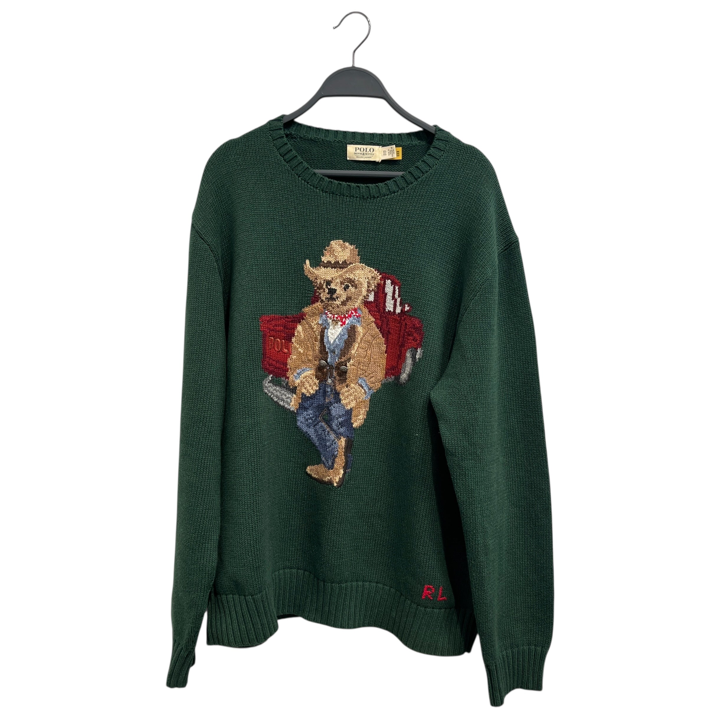 RALPH LAUREN/Heavy Sweater/XL/Graphic/Cotton/GRN/Embroidered Teddy with Buttons view 1