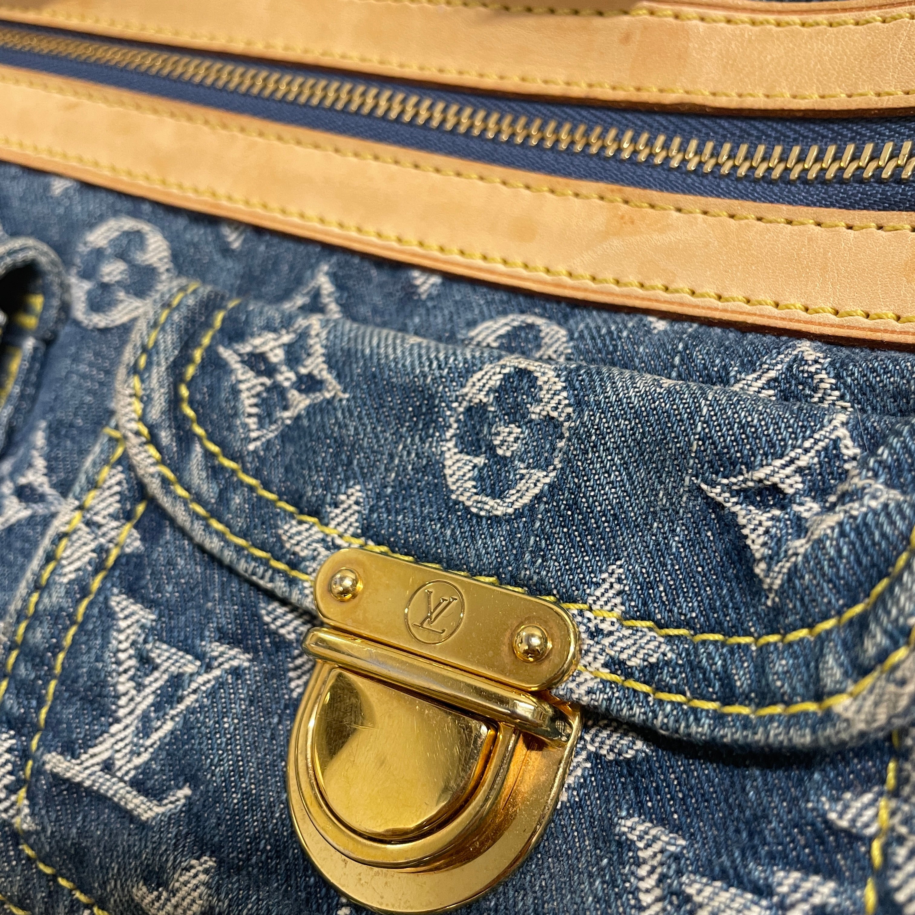 LOUIS VUITTON/Hand Bag/Monogram/Denim/BLU/denim w/ brwn handle/ 68Y7HGW view 5