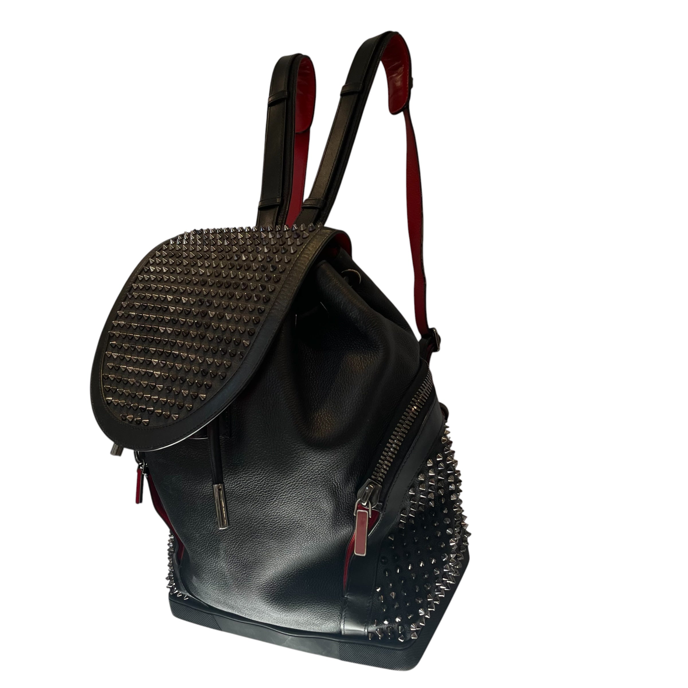 Christian Louboutin/Backpack/Leather/Black/red interior/spiked studded view 3