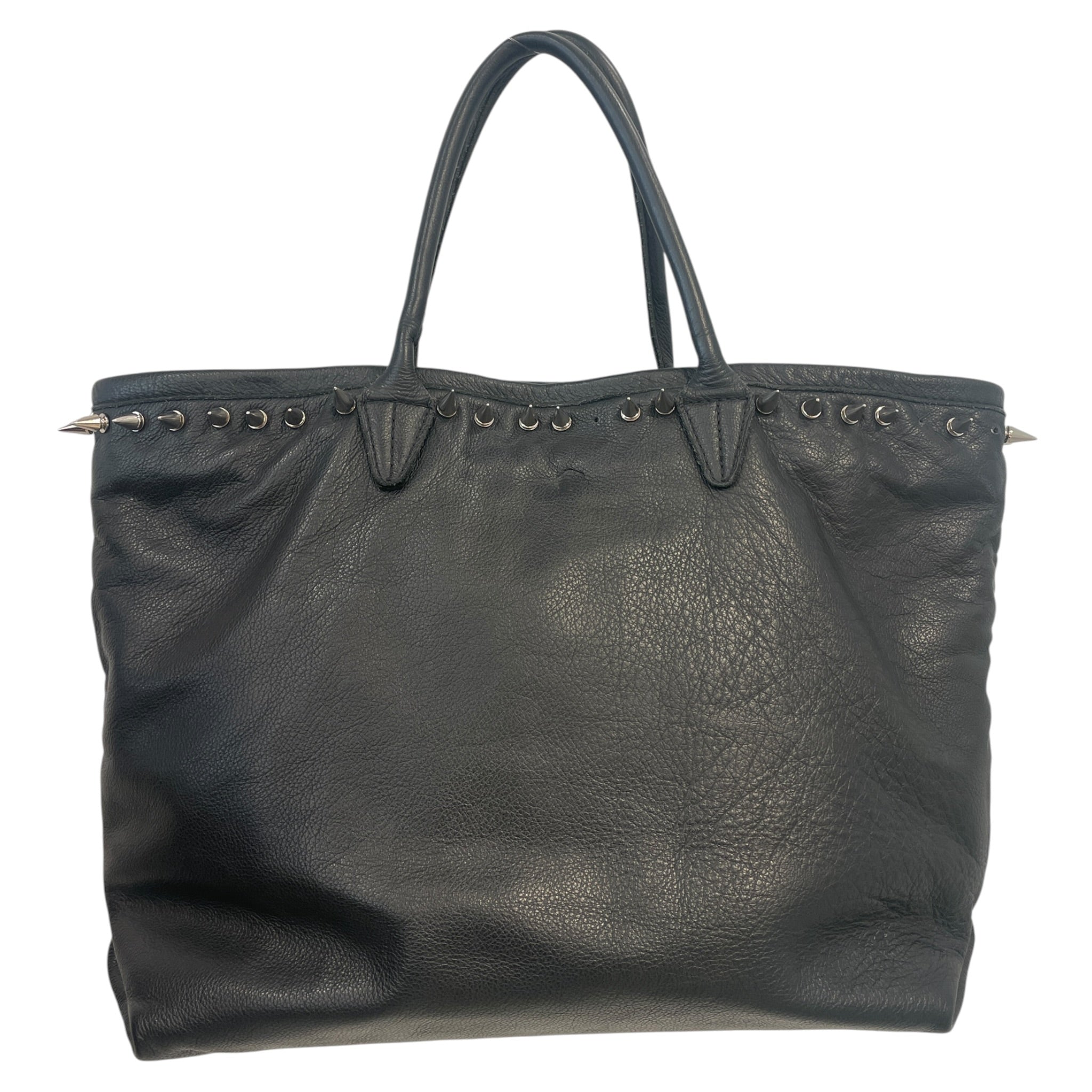 SCISSOR HANDS/Tote Bag/L/Leather/BLK/SPIKES AROUND TOP/QUILT LINING view 1