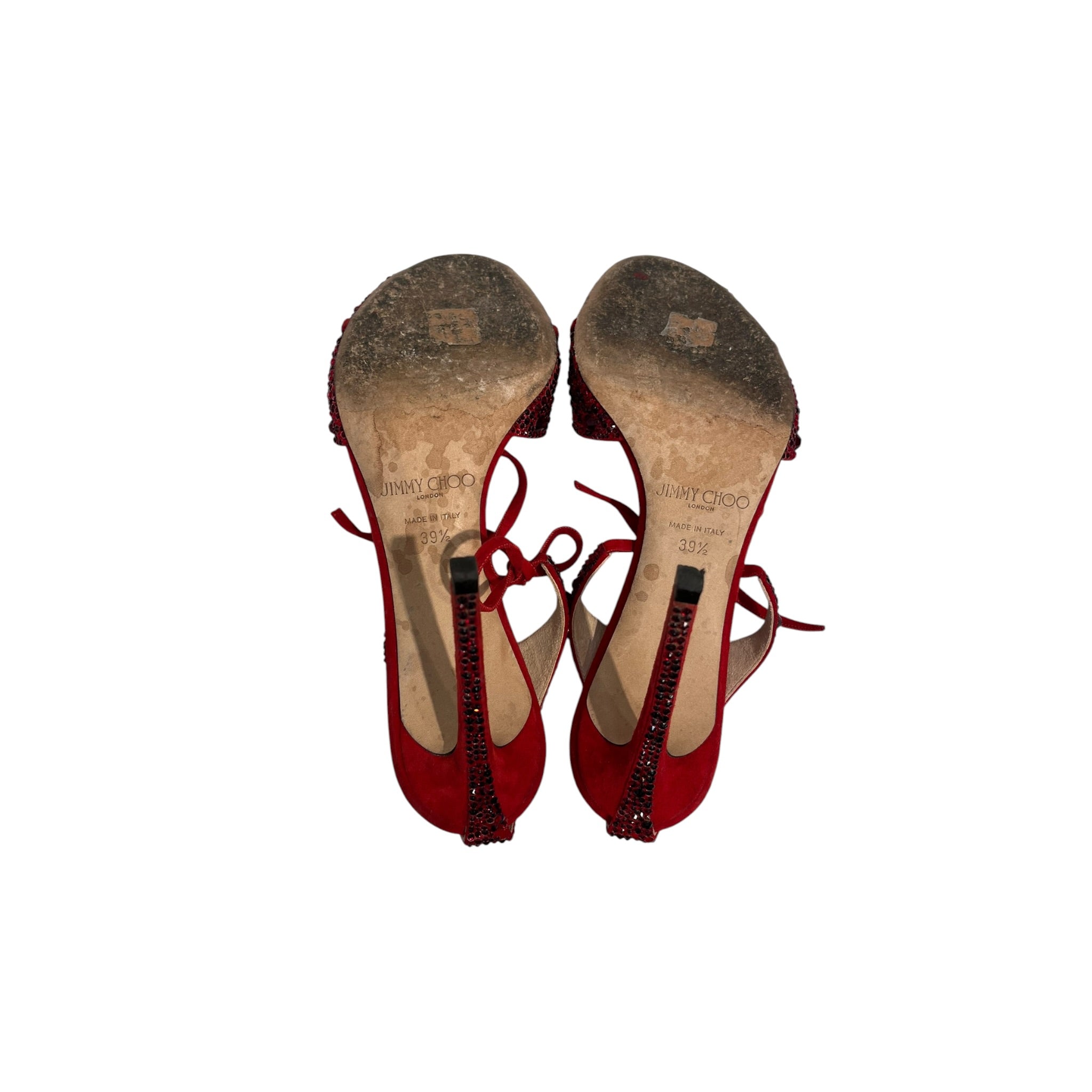 JIMMY CHOO/Heels/EU 39.5/Leather/RED/Ankle Strap/CRYSTAL DOWN HEEL BOW view 10