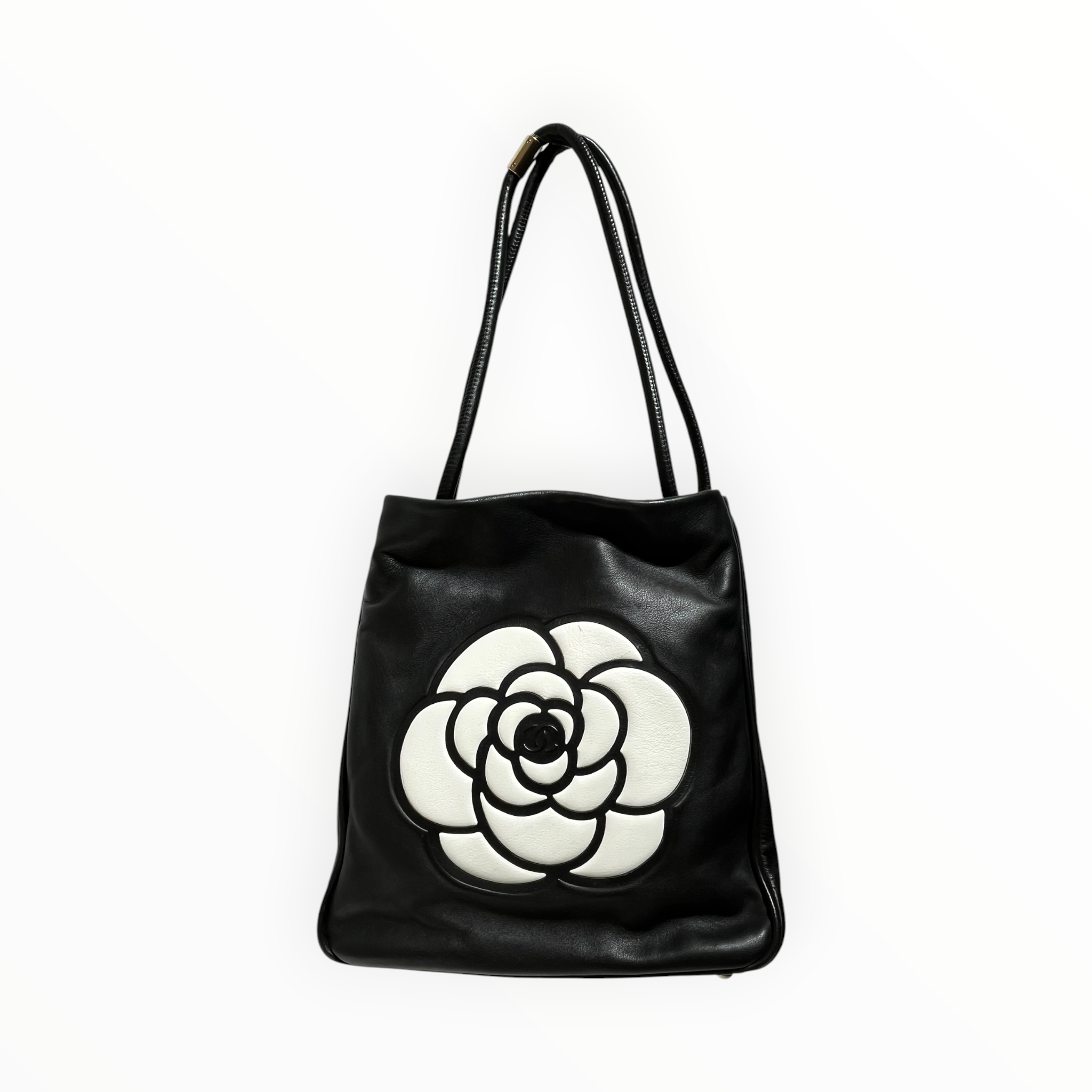 CHANEL/Bag/Leather/BLK/SMALL CAMELLIA TOTE view 1