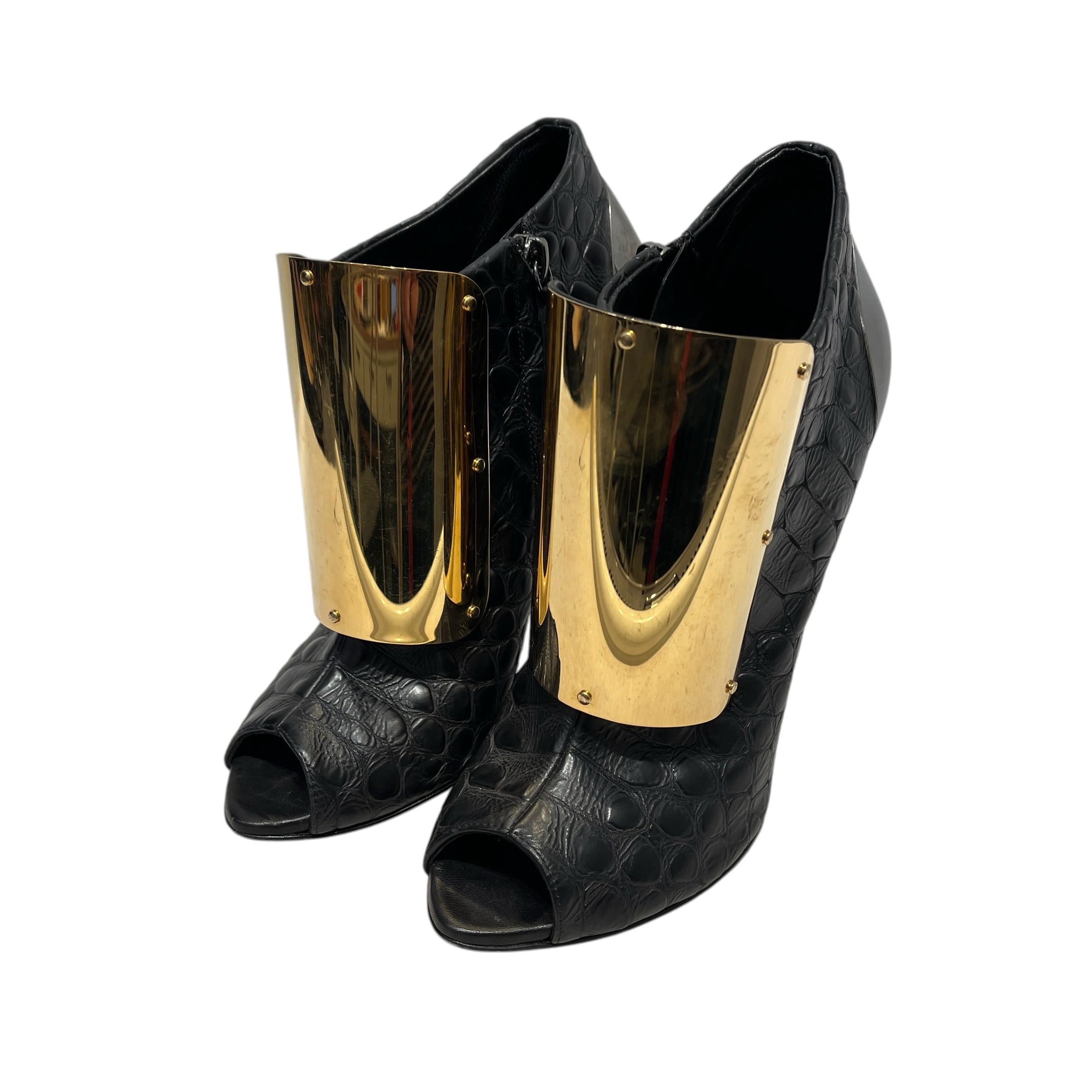 Giuseppe Zanotti/Heels/EU 37/Animal Pattern/Leather/BLK/croc embossed gold plate view 1