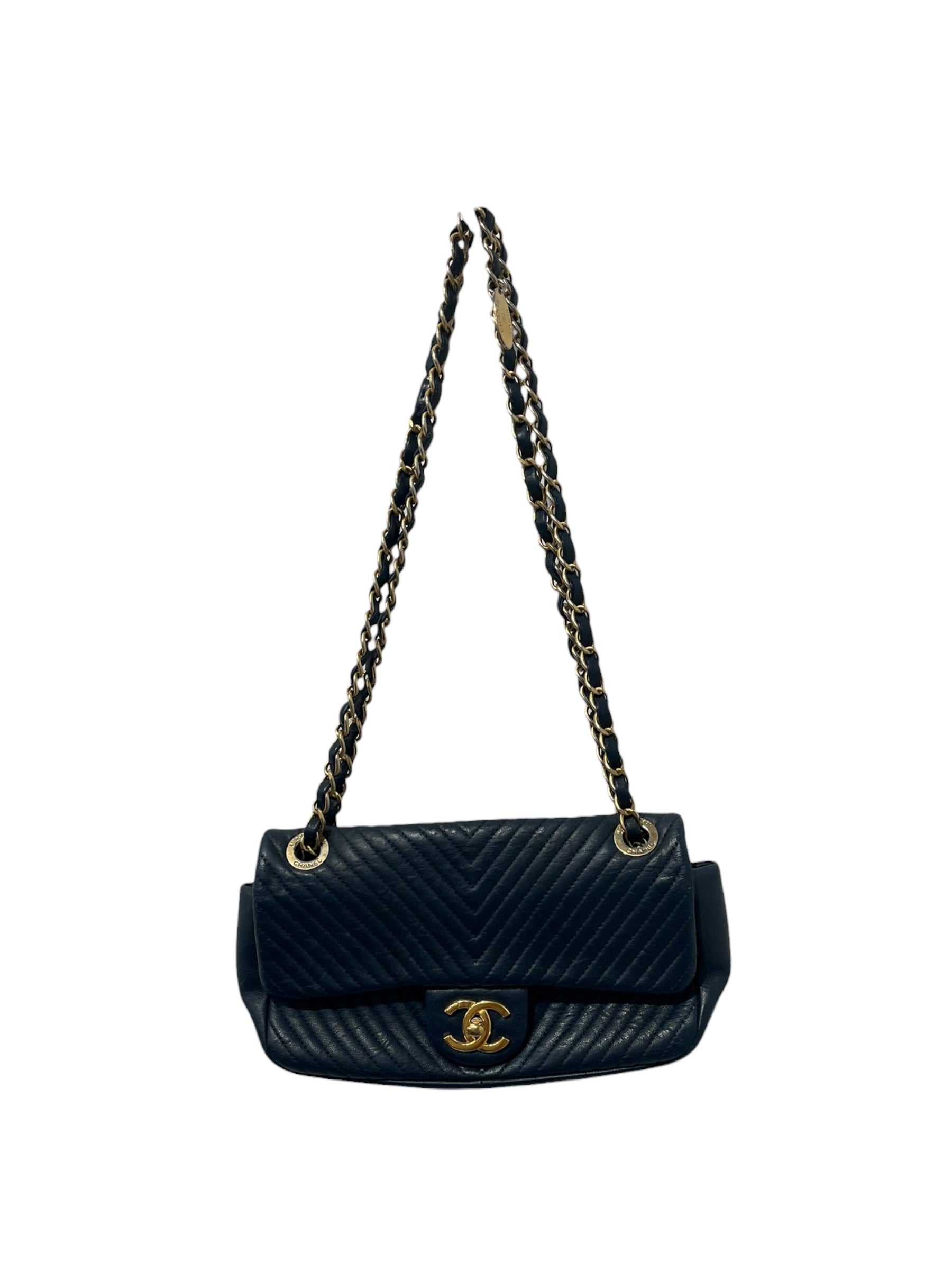CHANEL/Bag/Lambskin/NVY/CHEVRON FLAP BAG view 1