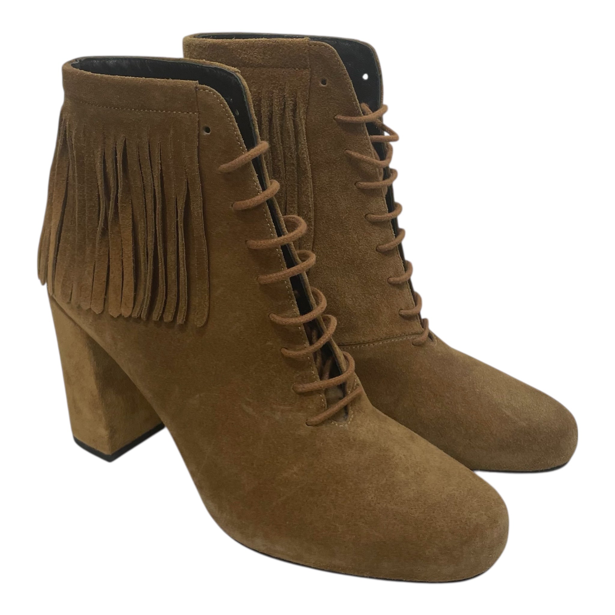 SAINT LAURENT/Heels/EU 35/Suede/CML/FRINGE HEEL BOOTS view 1