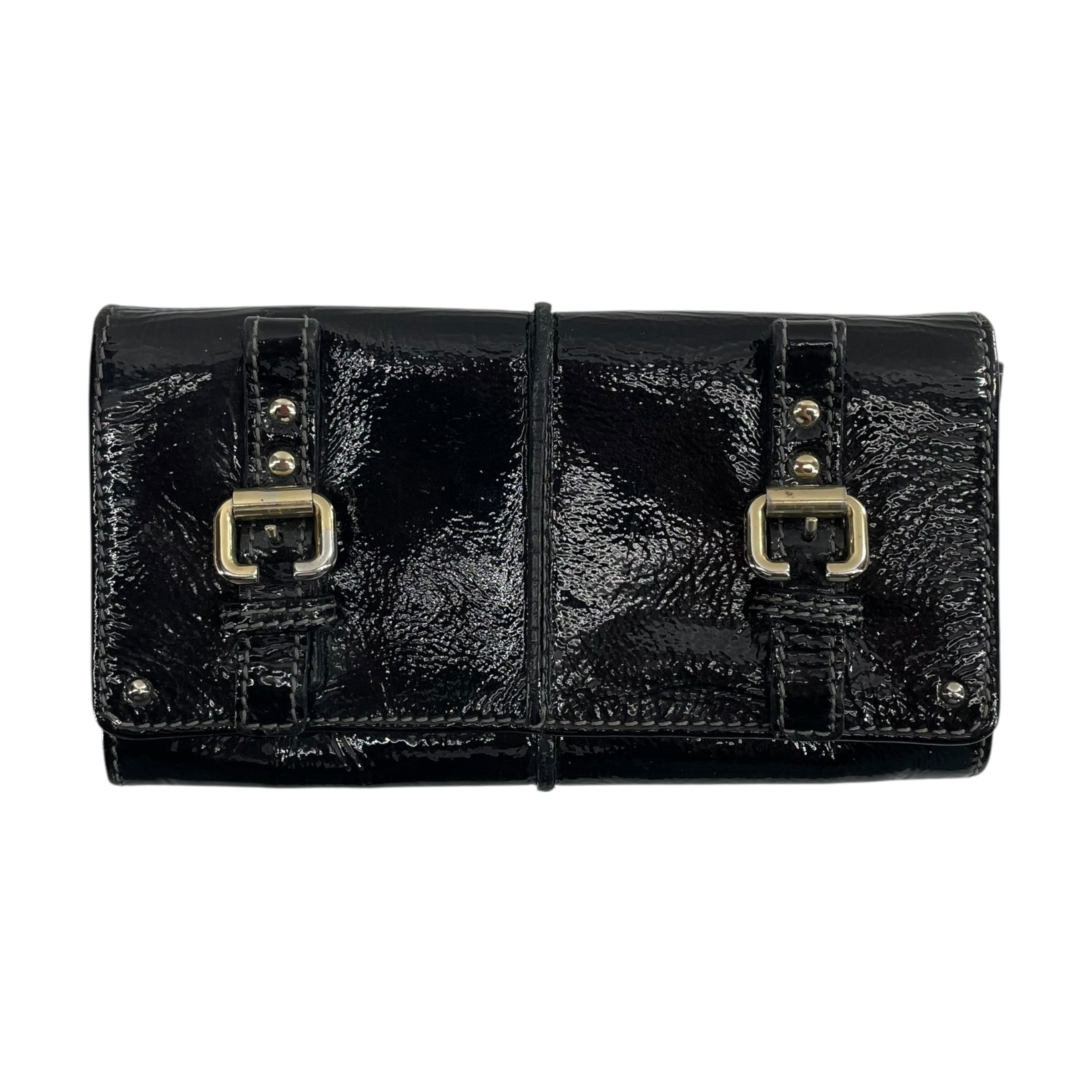 Chloe/Trifold Wallet/Leather/BLK/PATENT GOLD HARDWARE view 1