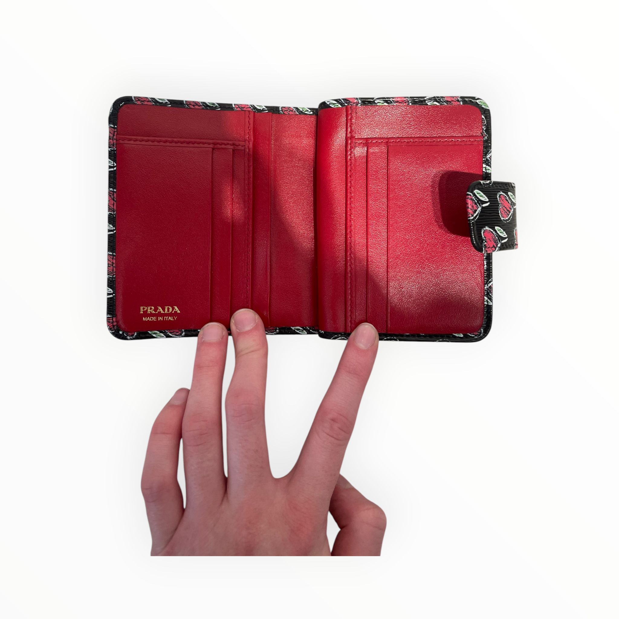 PRADA/Bifold Wallet/All Over Print/Leather/BLK/L's/Heart Print view 3