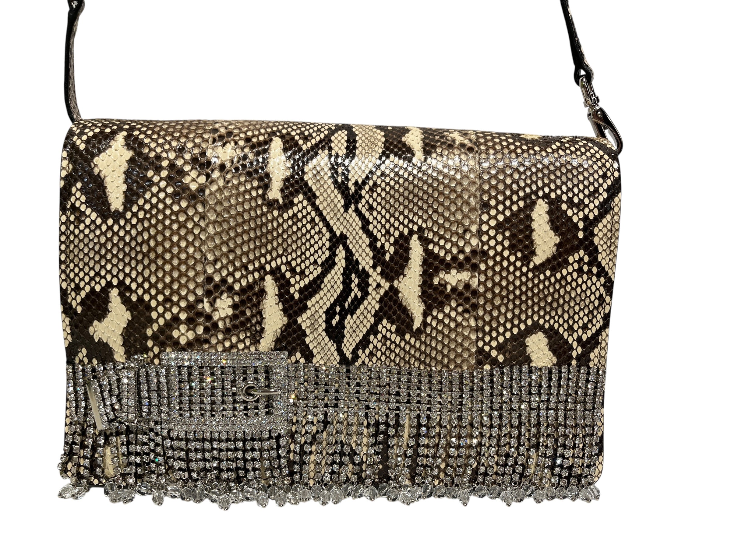 MIU MIU/Cross Body Bag/Animal Pattern/KHK/RHINESTOE FRINGE SNAKESKIN view 5