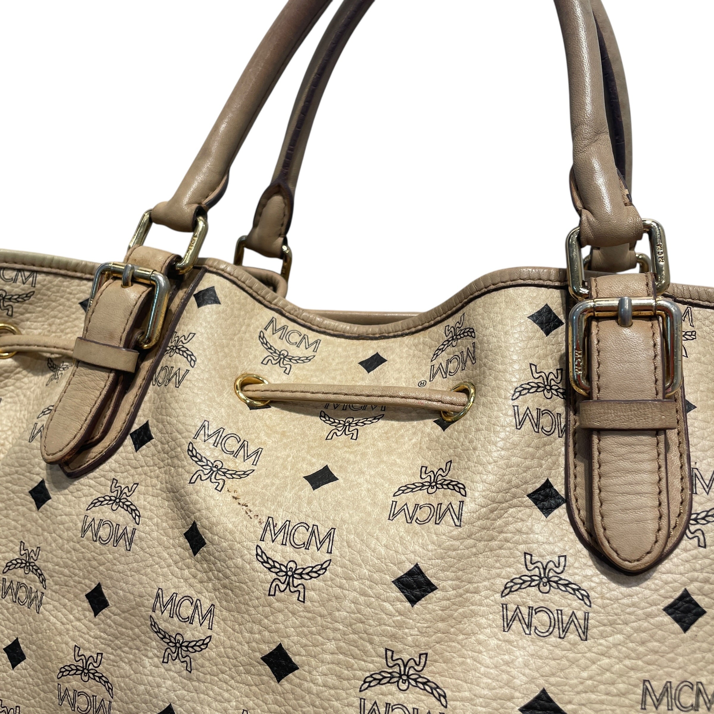 MCM/Hand Bag/Monogram/Leather/BEG/Drawstring Tote view 4