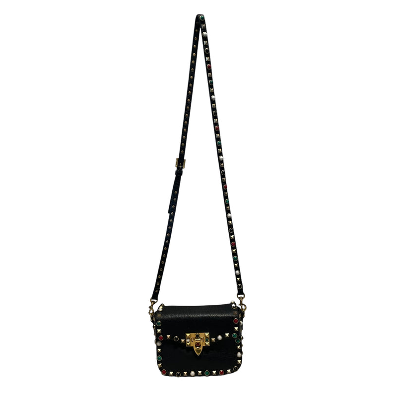 VALENTINO GARAVANI/Cross Body Bag/Leather/BLK/Rolling Rockstud