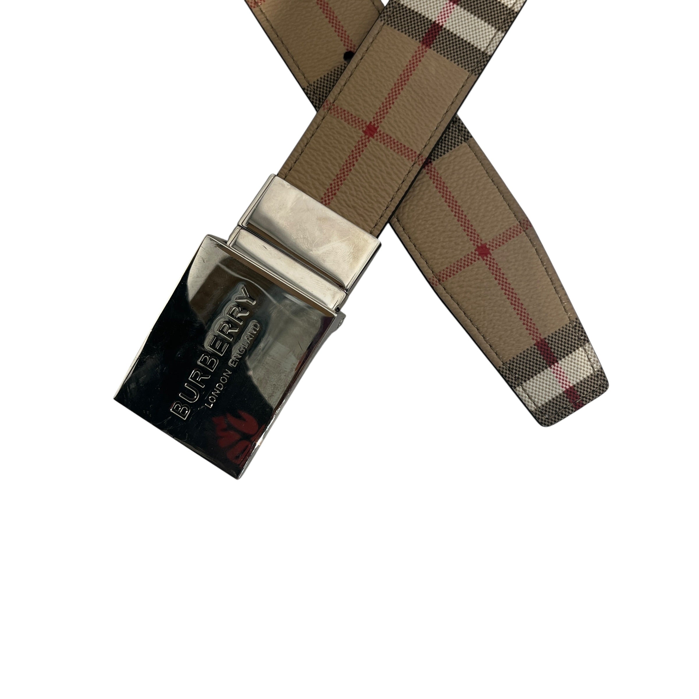 BURBERRY LONDON/Belt/Gingham Check/Leather/BEG/M's/reversible belts view 2