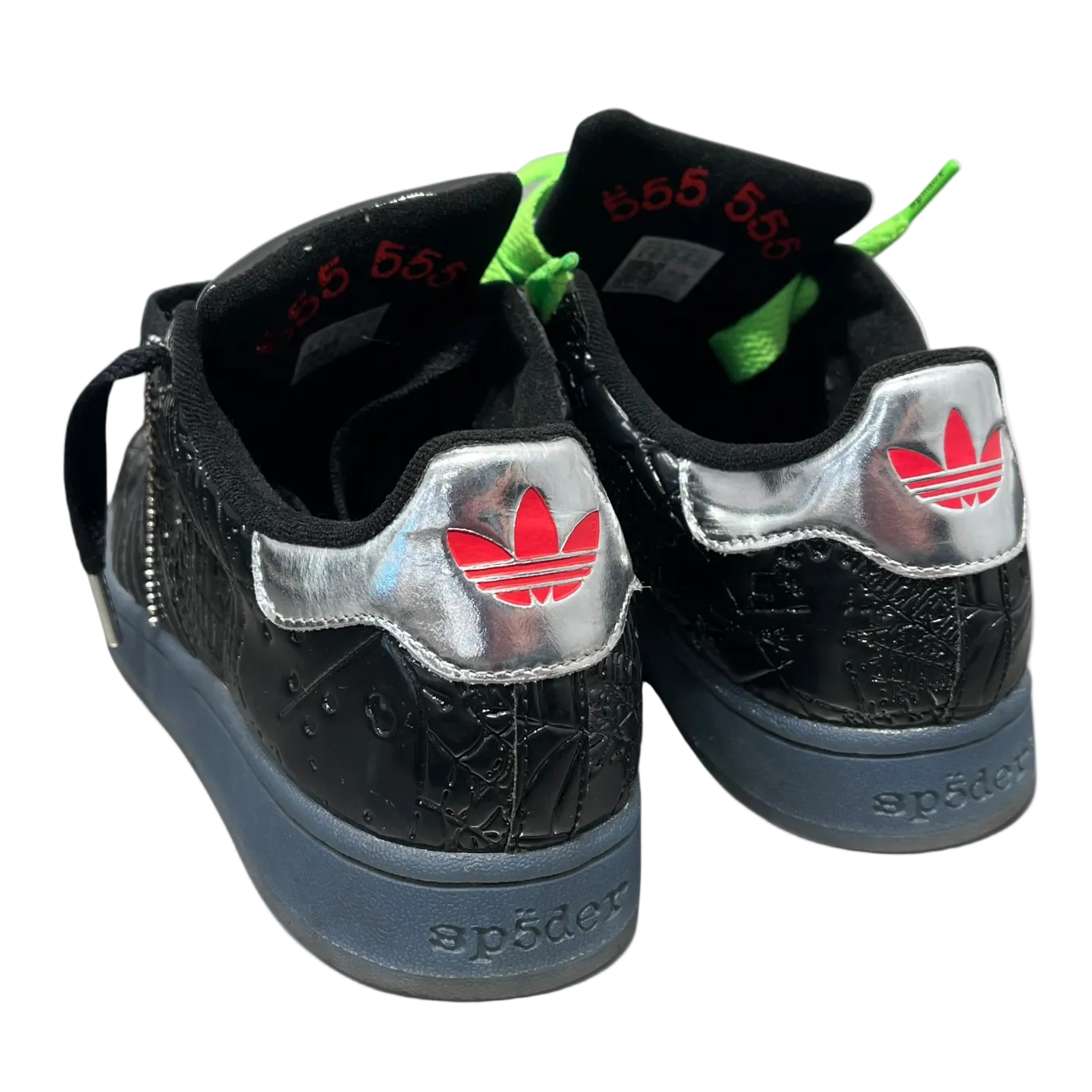 Sp5der/adidas/Low-Sneakers/US 9/Graphic/Leather/BLK/Superstar Black with Neon Lace view 2