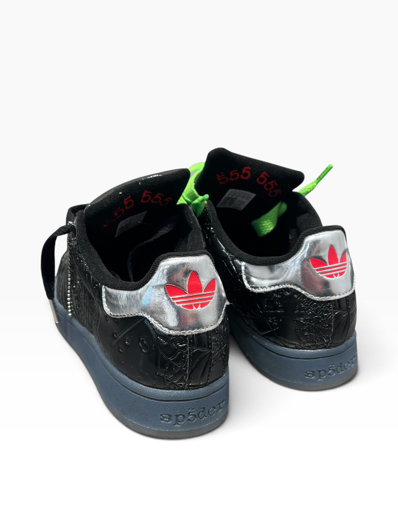 Sp5der/adidas/Low-Sneakers/US 9/Graphic/Leather/BLK/Superstar Black with Neon Lace view 2