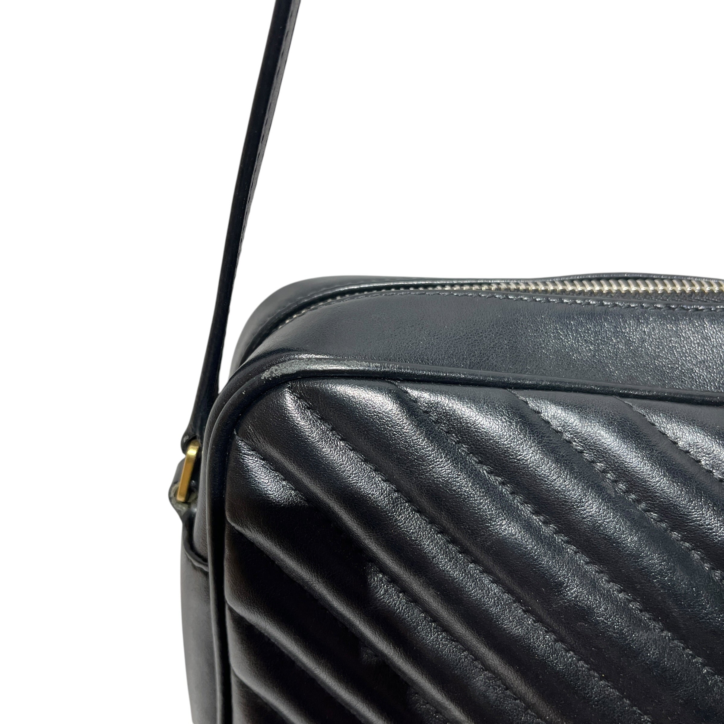 YVES SAINT LAURENT/Cross Body Bag/Leather/BLK/chevron camera bag view 9