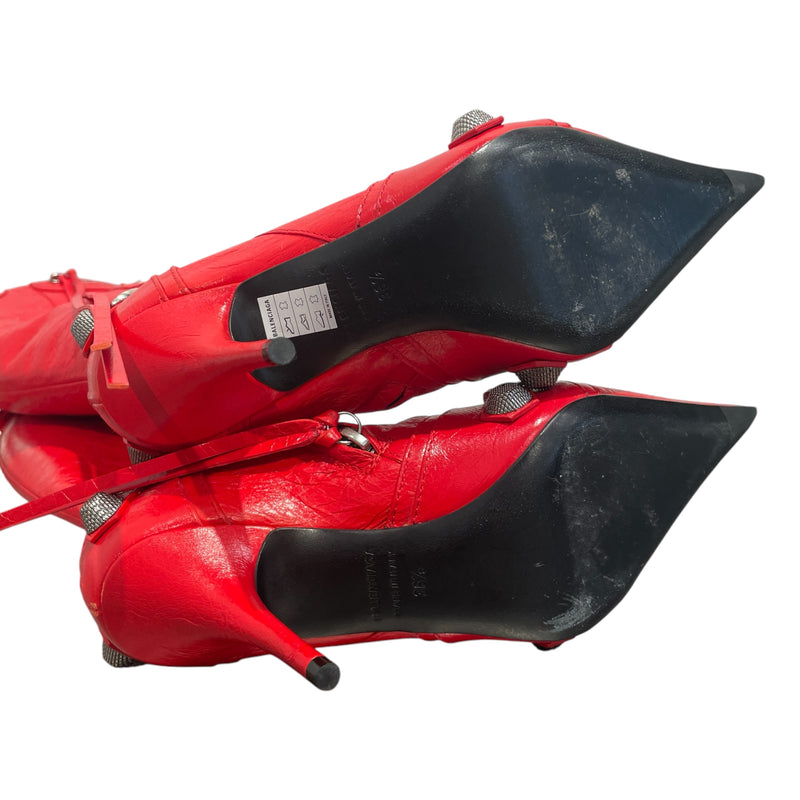 BALENCIAGA/Boots/EU 36.5/Leather/RED/CAGELE LEATHER BOOTS