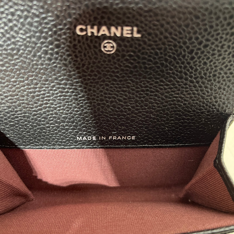 CHANEL/Bifold Wallet/Leather/BLK/CARDHOLDER