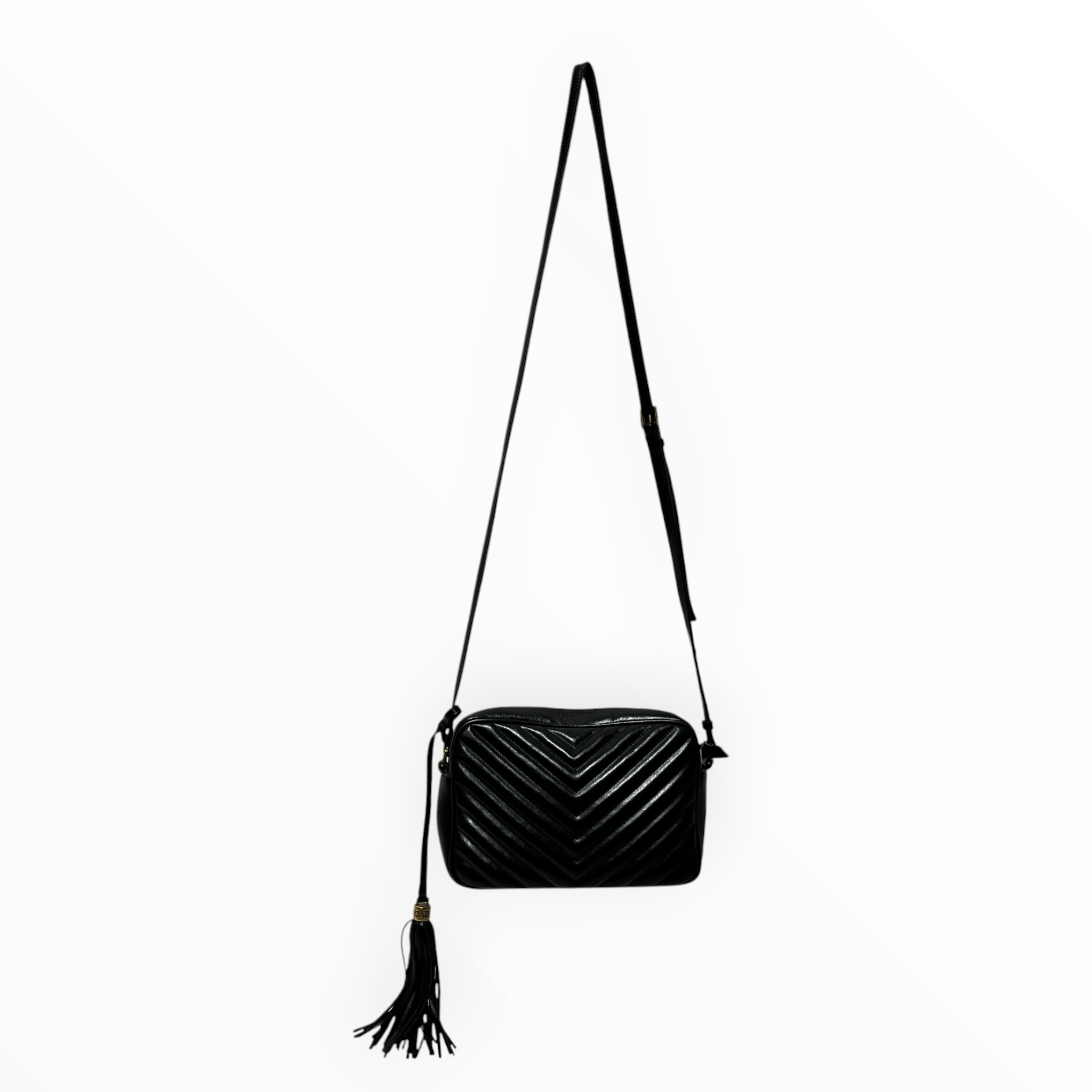 YVES SAINT LAURENT/Cross Body Bag/Leather/BLK/gold accent tassel view 2