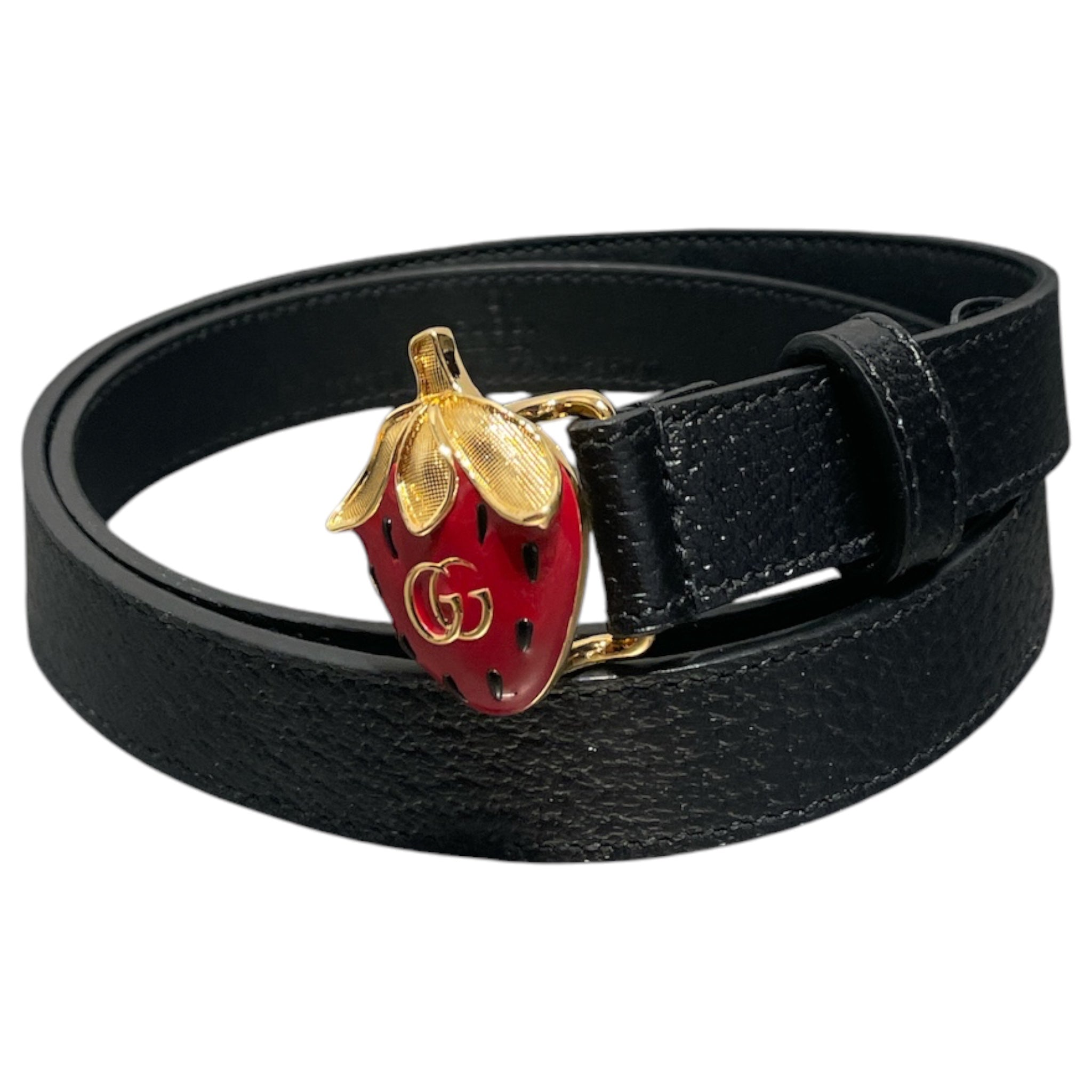 GUCCI/Belt/Leather/BLK/L's/Strawberry Buckle Belt 75 view 1